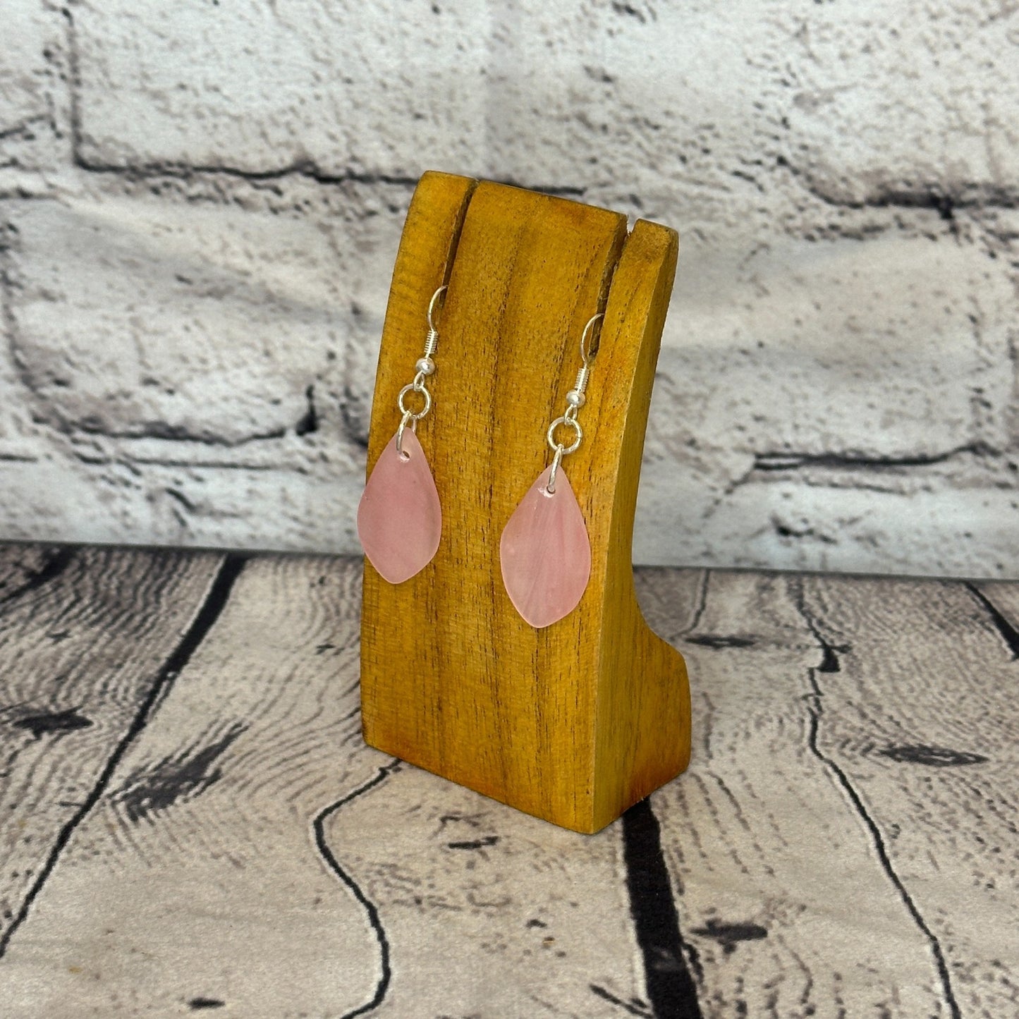 Pink Recycled Teardrop Silver Plate Dangle Drop Earrings Handmade UK Jewellery1