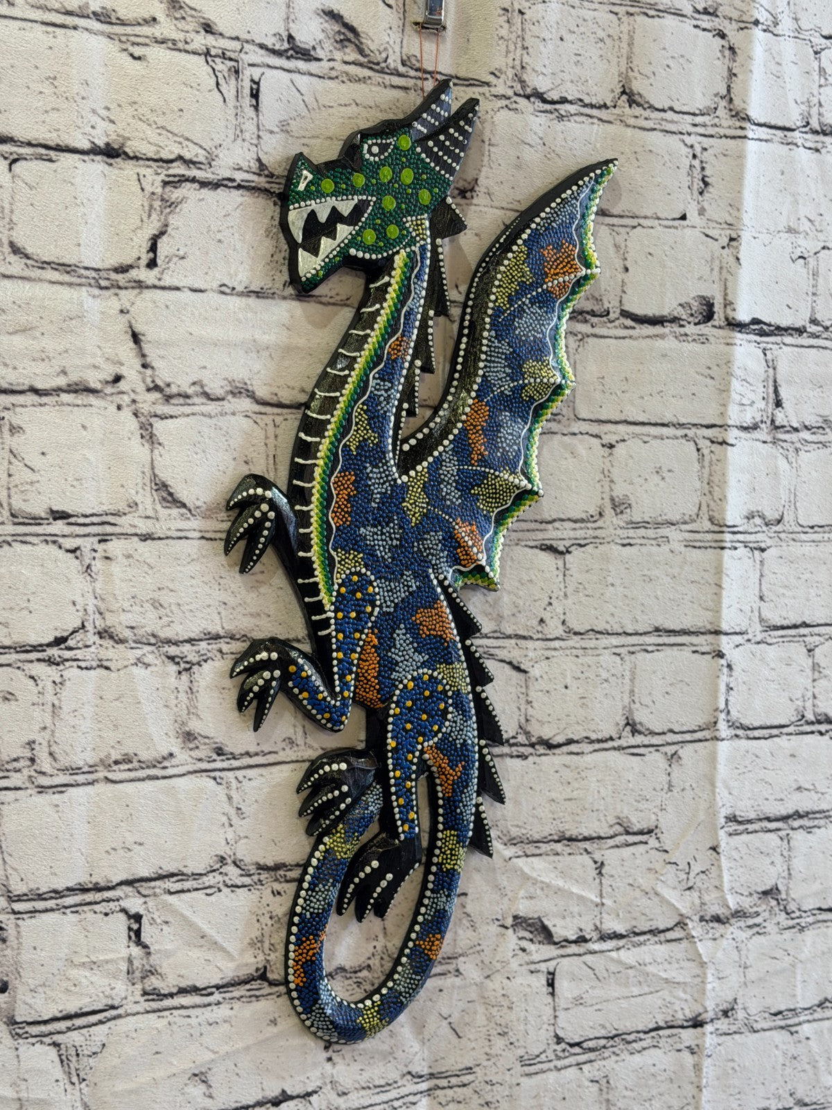 45cm Dragon Carved Wooden Dot Painted Ethnic Tribal Tiki Wall Art No 60