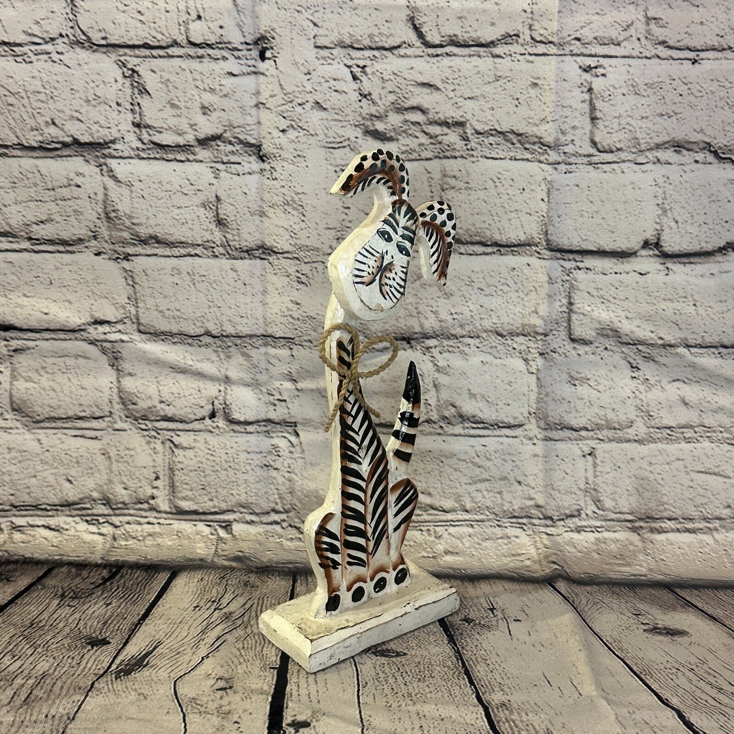 White Wooden Rabbit Hare Shabby Pattern 30cm x 10cm Handmade and Fairtrade2