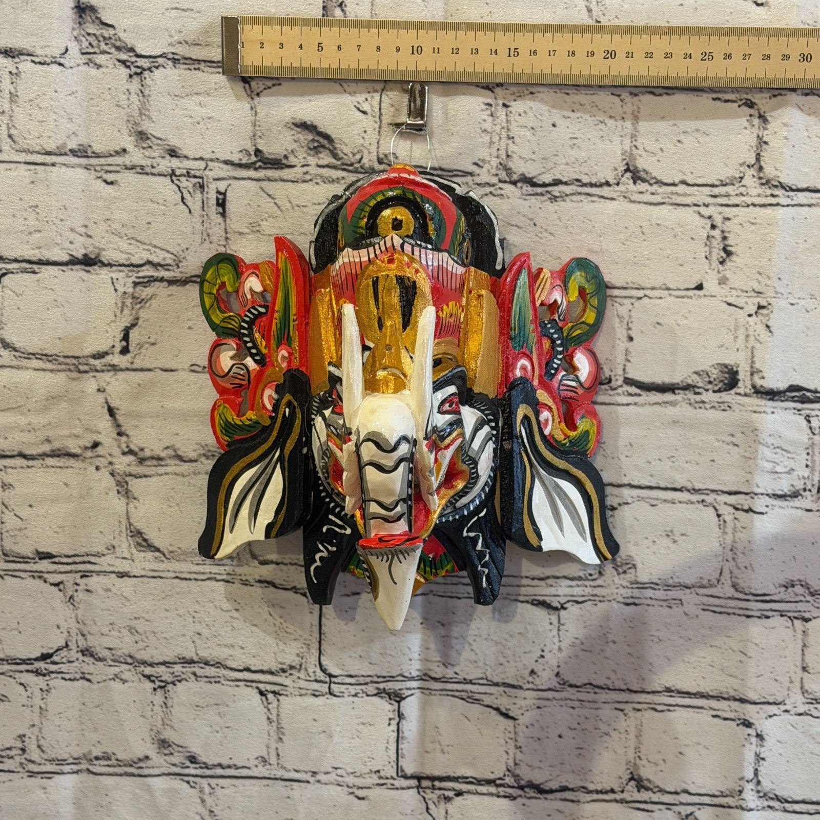 25cm Ganash Ganesha White Elephant Hindu Deity Wooden Hand Carved Mask Painted8
