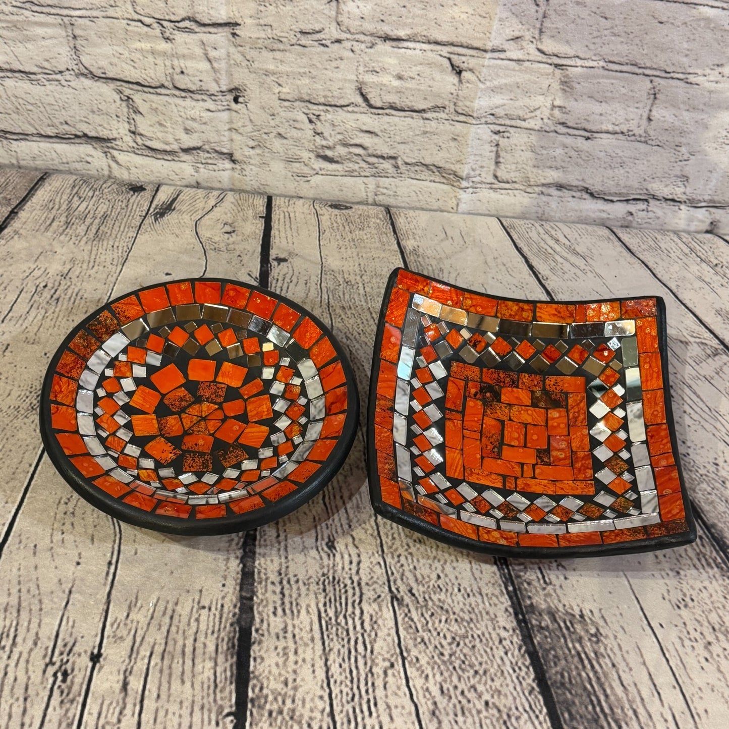 20cm Orange Round Mirror Mosaic Handmade Ceramic Glass Tile Bowl Fruit5