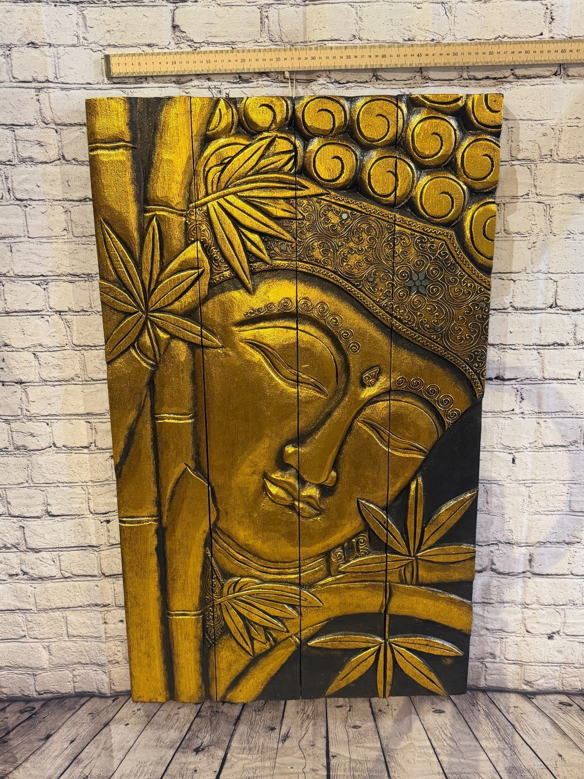 100cm x 60cm Gold Black Buddha Wall Art Plaque Handcarved Wooden Wood Panel3