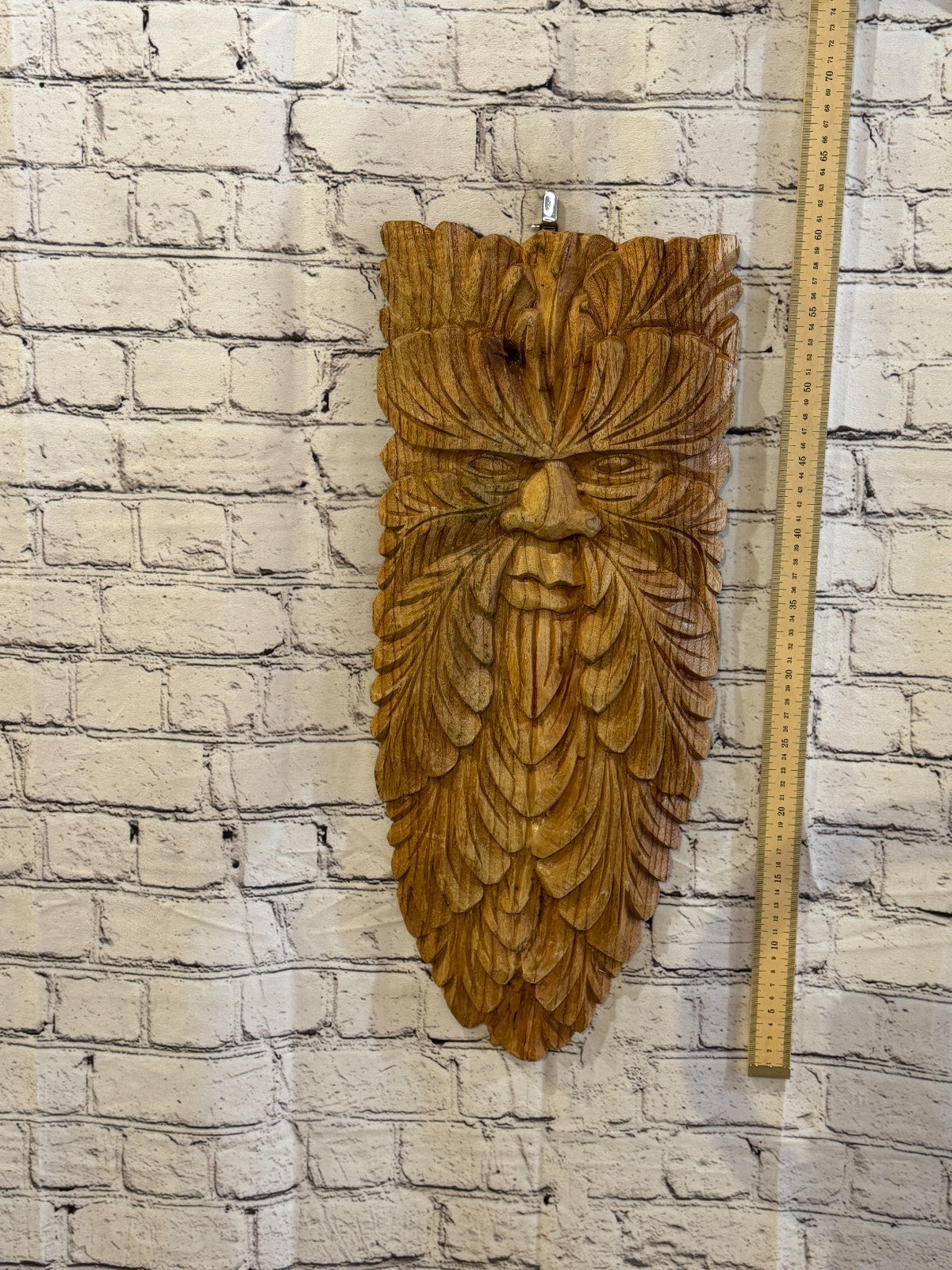 Green Man Of The Woods 60cm x 25cm Flat Carved Wizard Tree Trunk Wood Fairtrade4