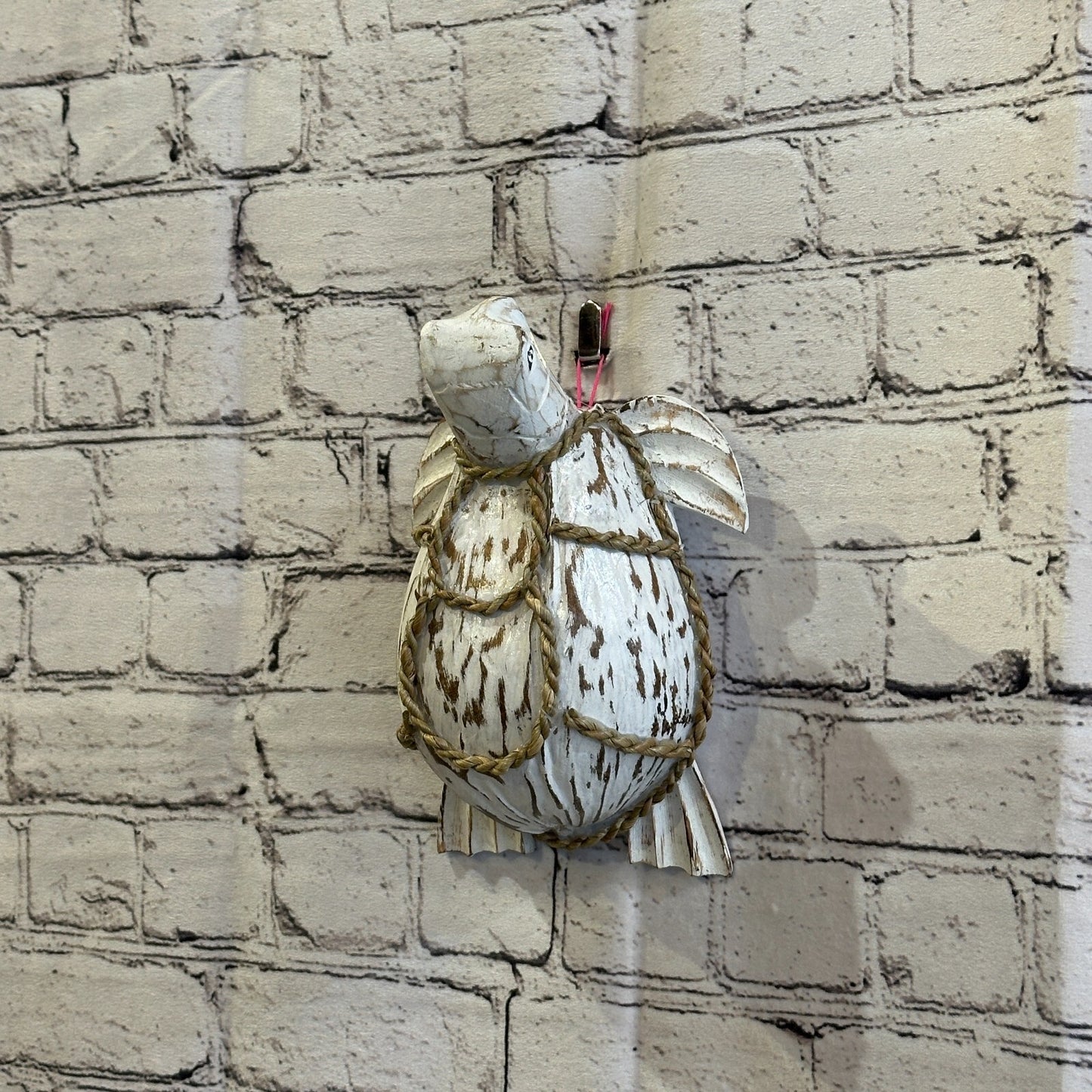 Plain White Folk Art Hand Painted Turtle Coconut Shell Ornaments Hanging Decor10