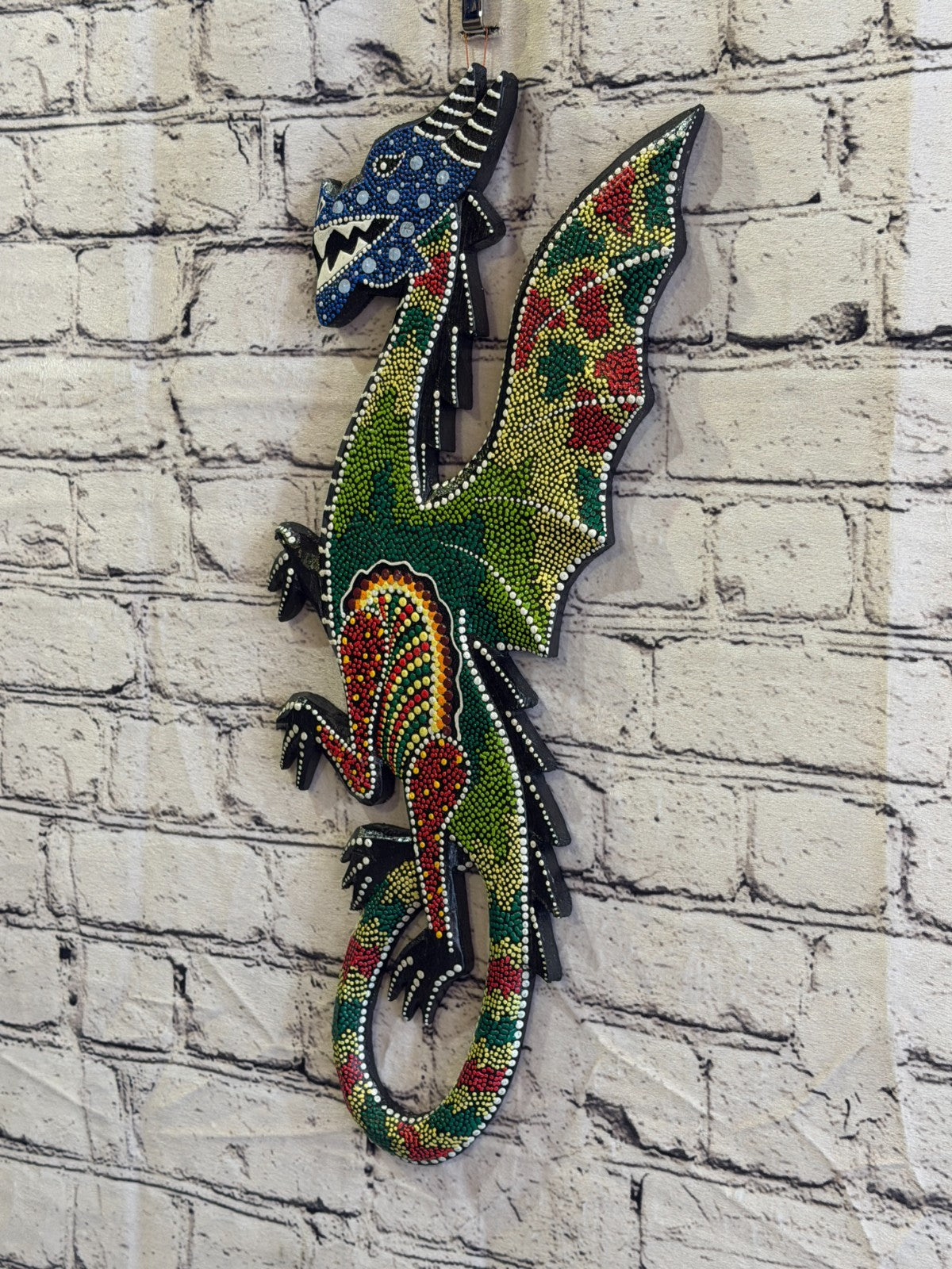 45cm Dragon Carved Wooden Dot Painted Ethnic Tribal Tiki Wall Art No 31