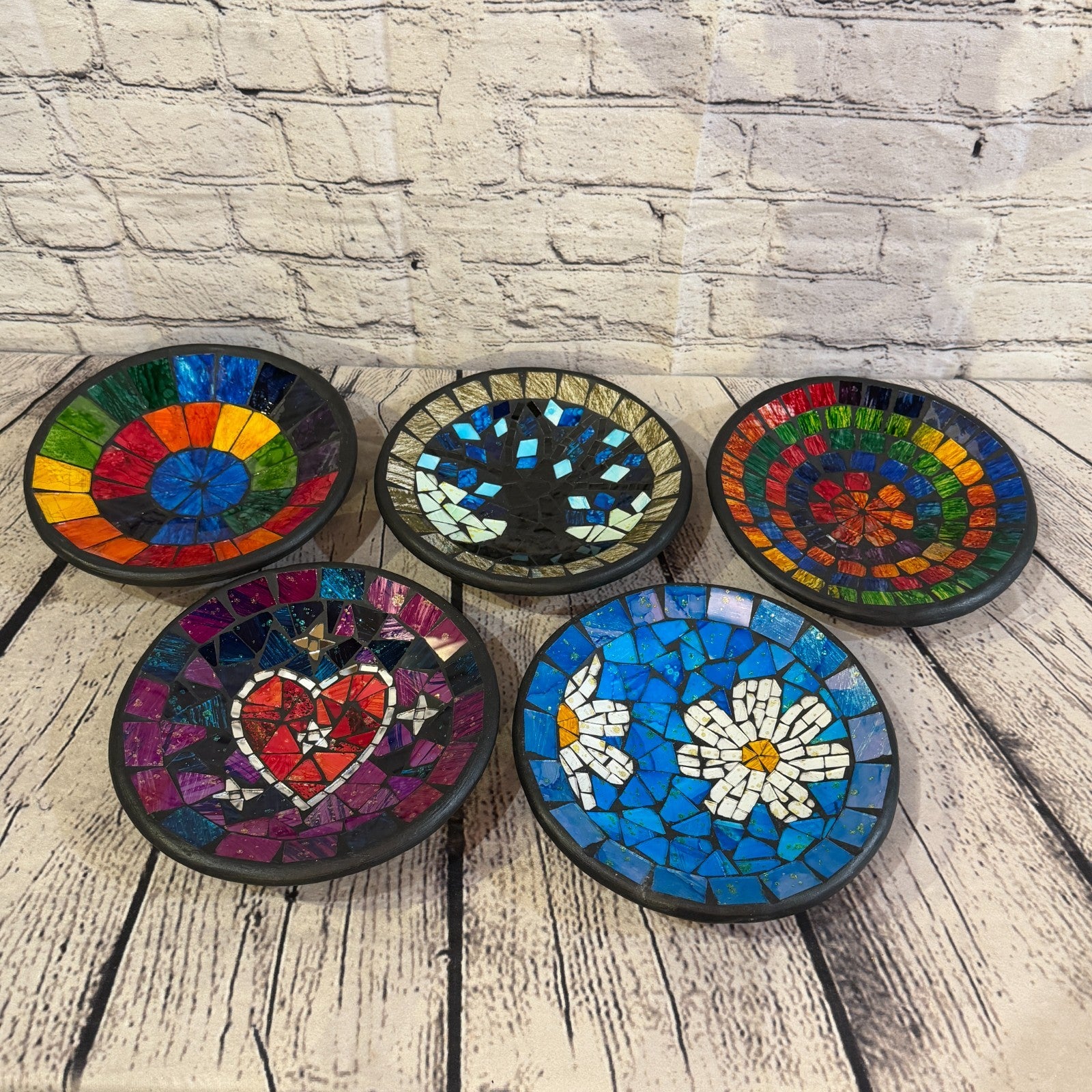 20cm Blue Daisy Flower Round Mosaic Handmade Ceramic Glass Tile Bowl Fruit6