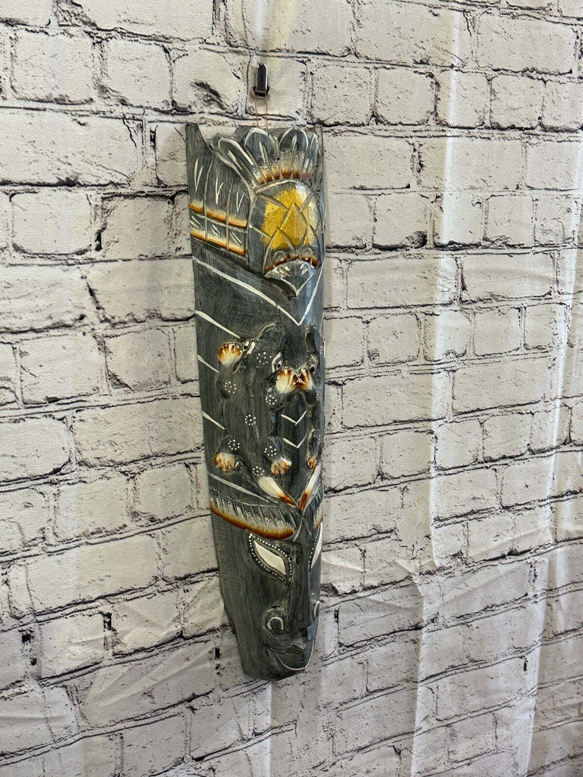 50cm Dark Grey Gecko Hand Carved Fair Trade Wooden Animal Wall Art Hang Mask0