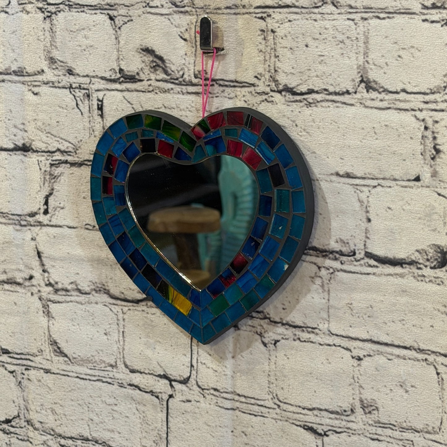 Blue Heart Shape Mosaic Tile Wall Mirror 20cm x 15cm 8 Inches Handmade New1