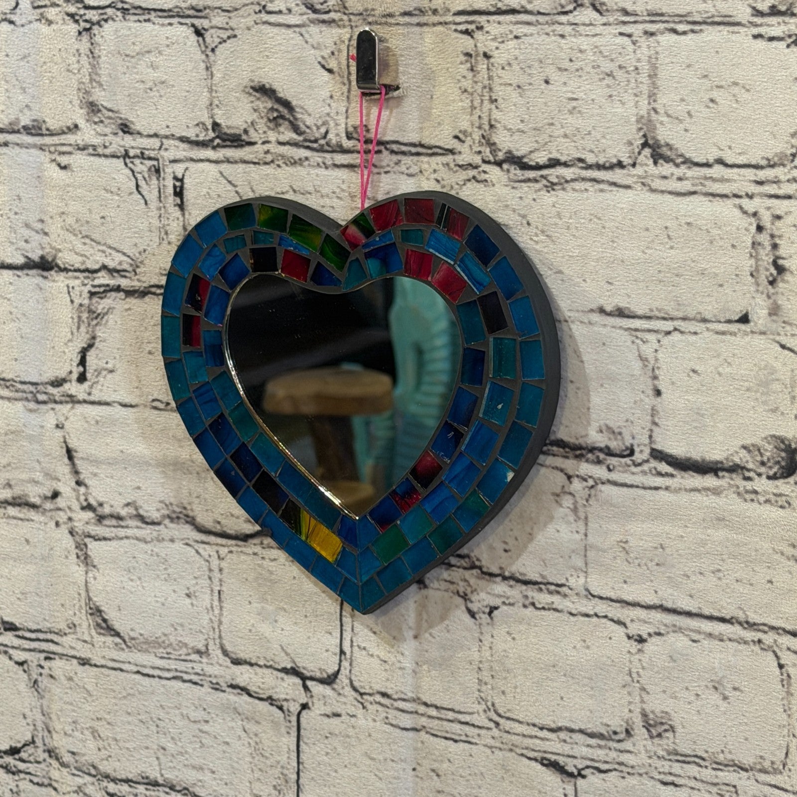 Blue Heart Shape Mosaic Tile Wall Mirror 20cm x 15cm 8 Inches Handmade New1