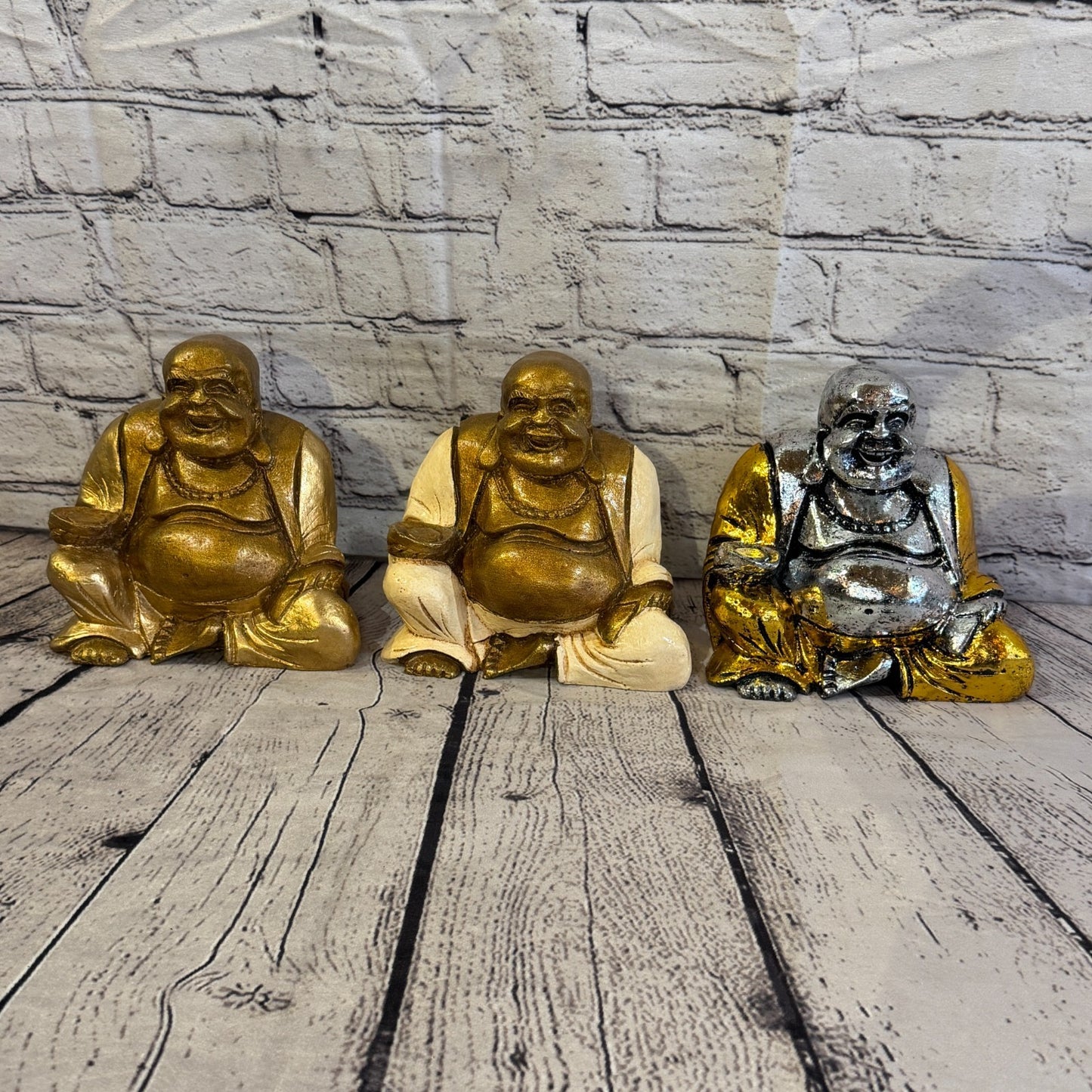 Silver And Gold 15cm x 15cm Large Chinese Buddha Sitting On Lotus Statue Resin9