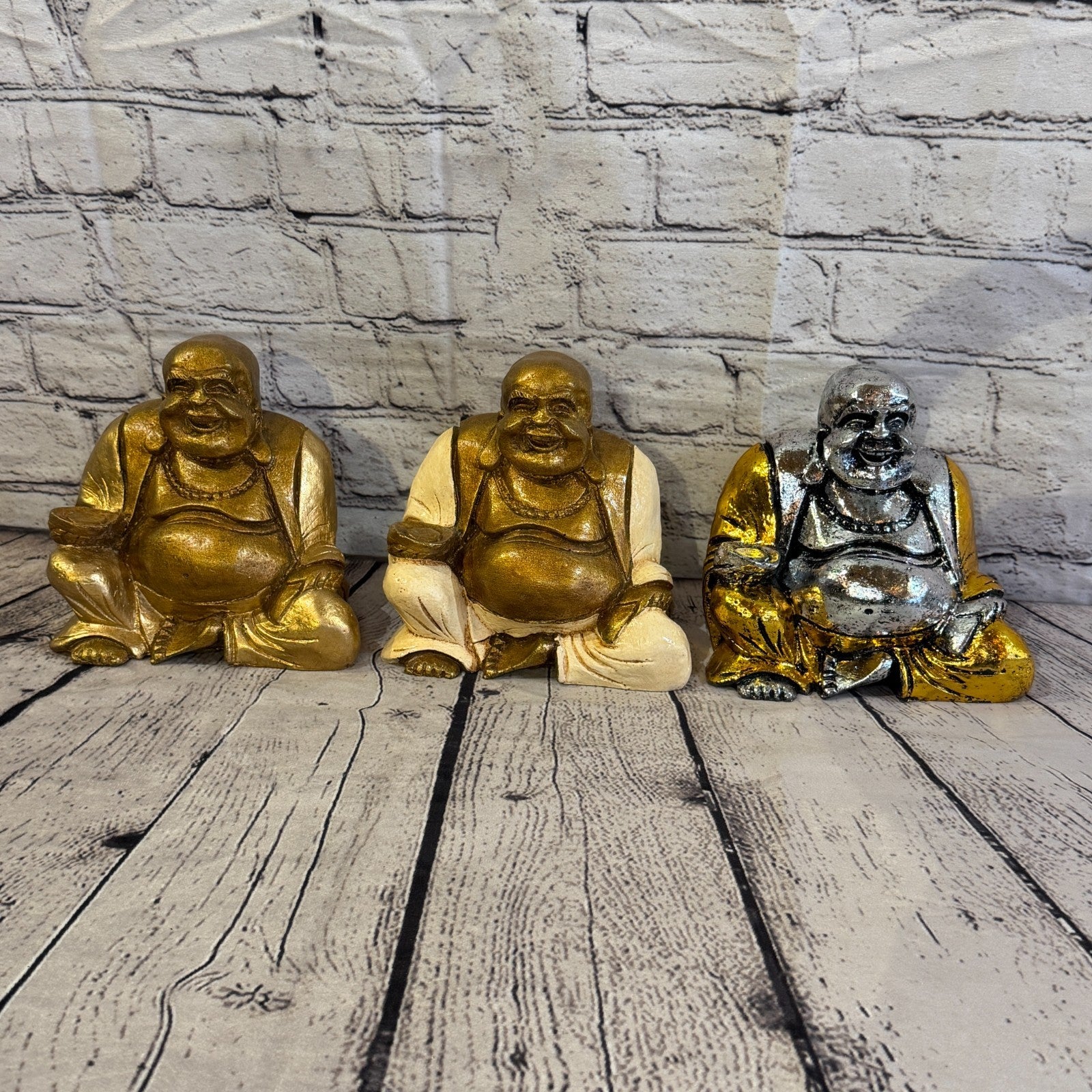 Silver And Gold 15cm x 15cm Large Chinese Buddha Sitting On Lotus Statue Resin9