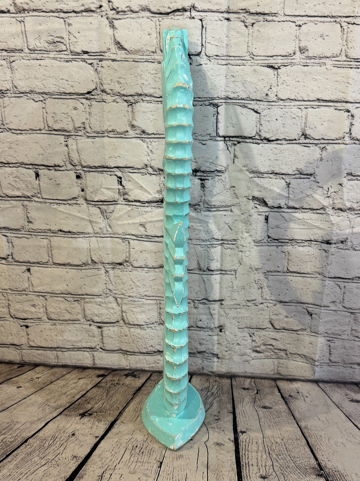 60cm Green Teal Wooden Shabby Seahorse Statue Ornament Fair Trade Handcarved4