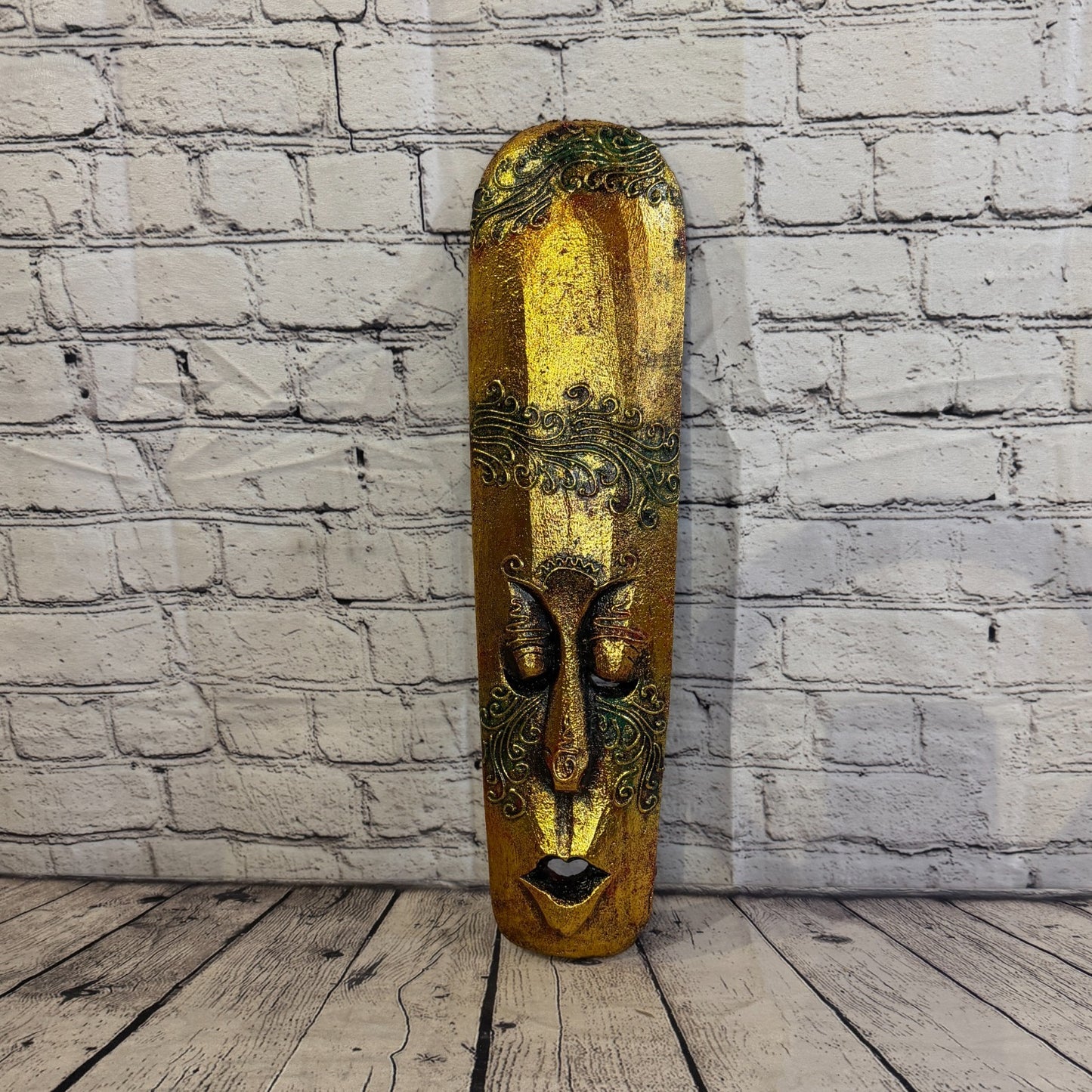 50cm Gold Painted Mask Carved Wooden Brown Work Ethnic Tribal Tiki Wall Art5
