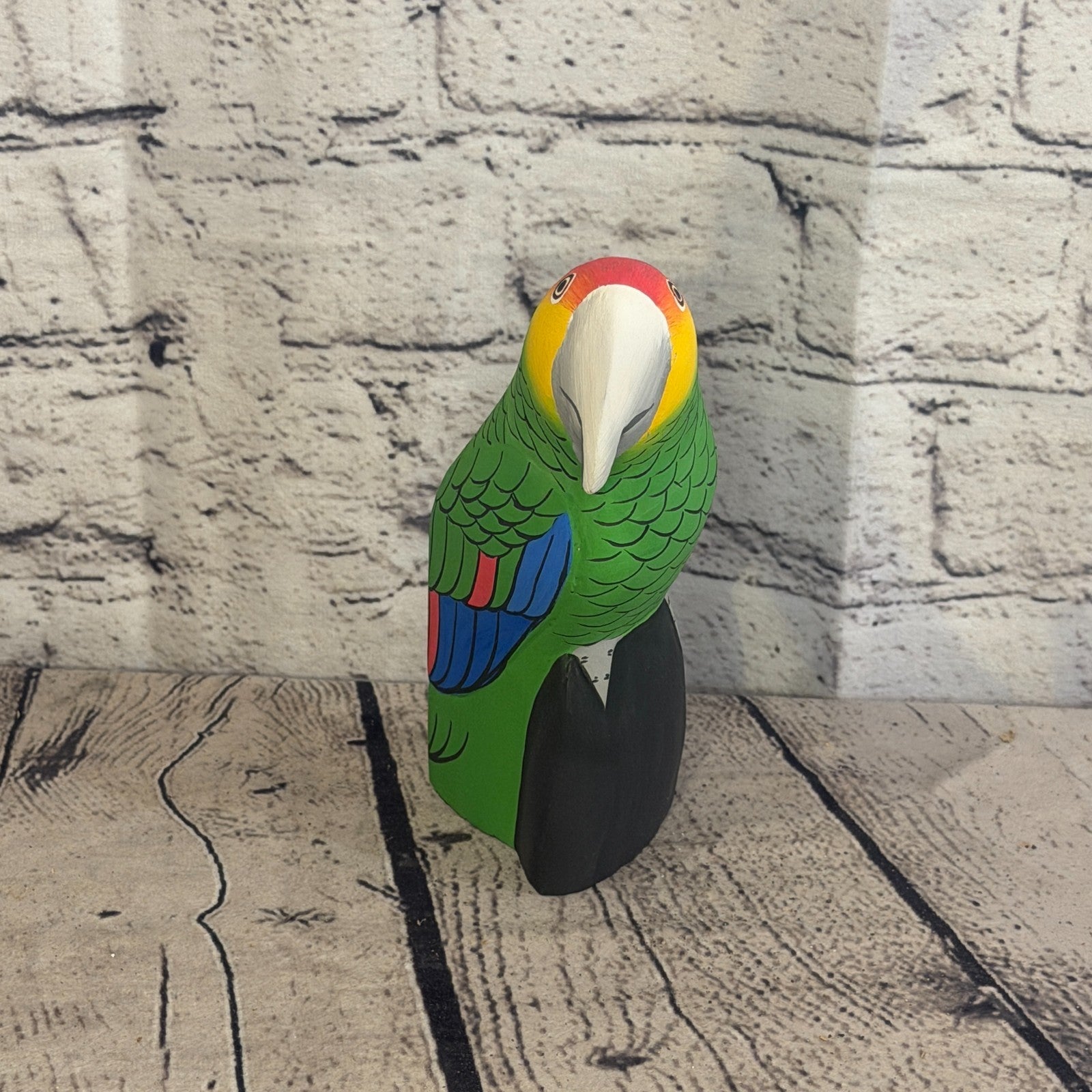 15cm Bright Green Parrot Bird Ornament Statue Fair Trade Hand Made Carved Wood1