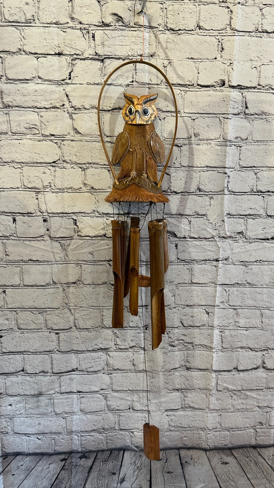 Owl With Chimes Bamboo Windchime 60cm Garden Gift Summer Handmade Chimes0