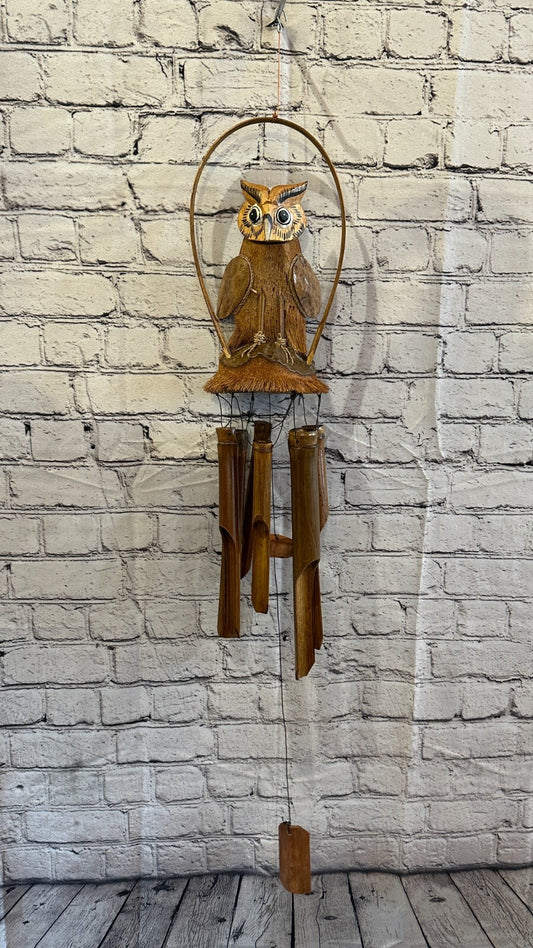 Owl With Chimes Bamboo Windchime 60cm Garden Gift Summer Handmade Chimes0