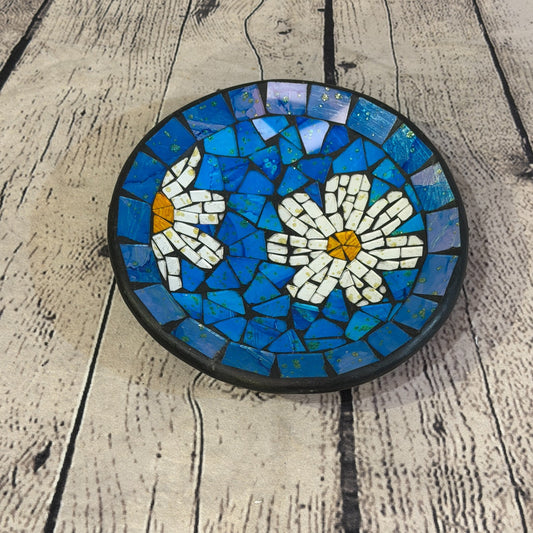 20cm Blue Daisy Flower Round Mosaic Handmade Ceramic Glass Tile Bowl Fruit0