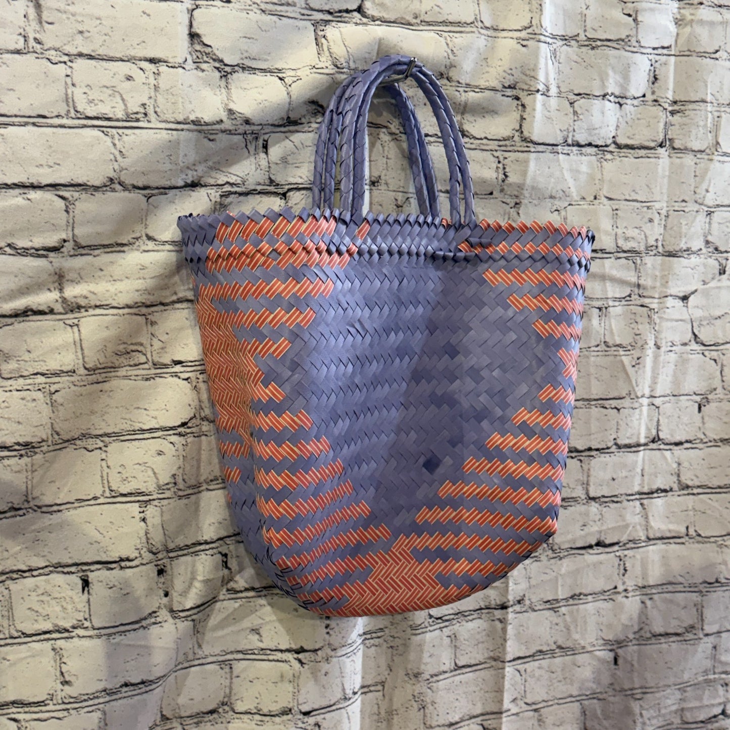 Pink Purple 40cm Handwoven Tote Bag Recycled Plastic Eco-Friendly Market Beach0