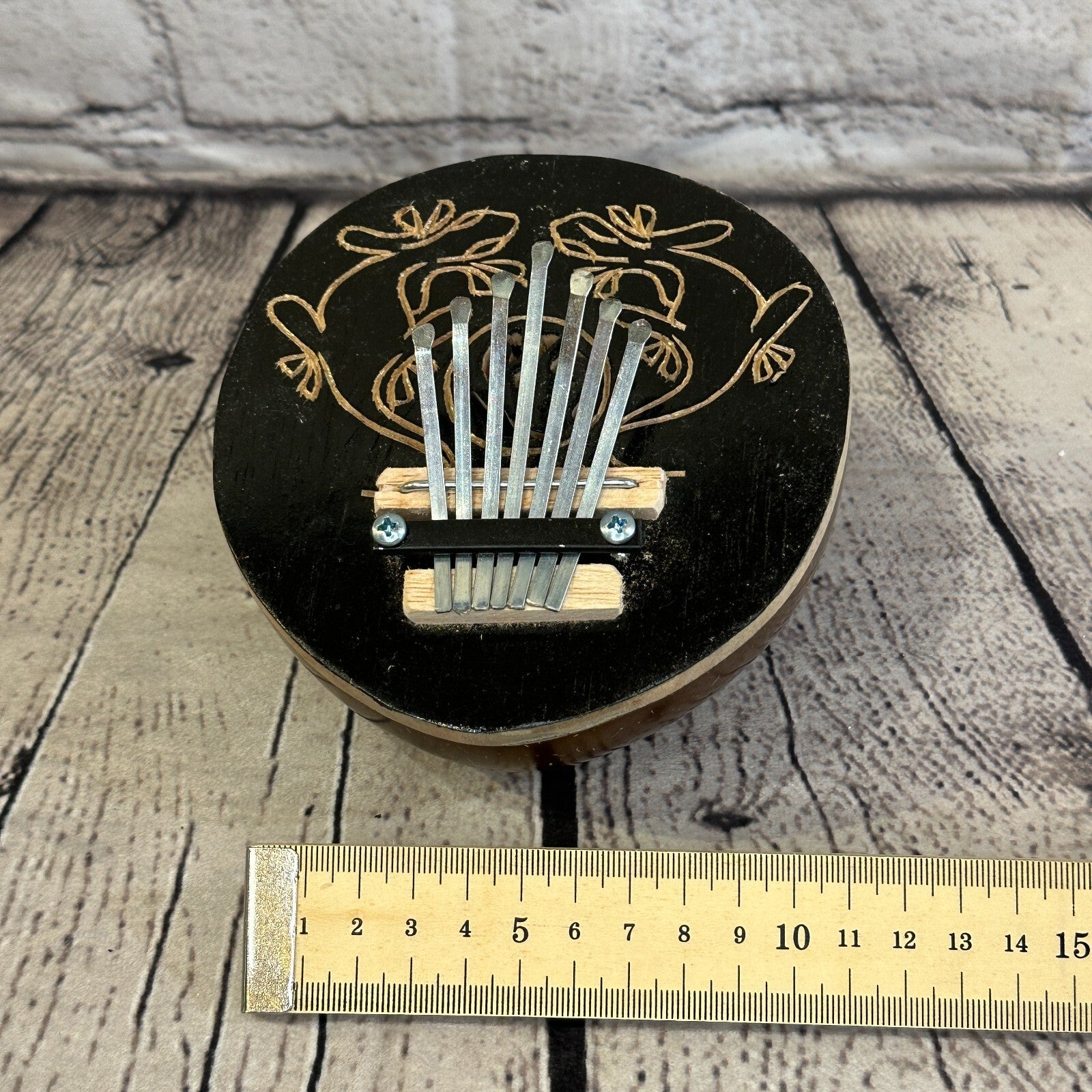 7 Key Karimba Kalimba Thumb Piano Carved Dark Coconut Handmade Fairtrade1