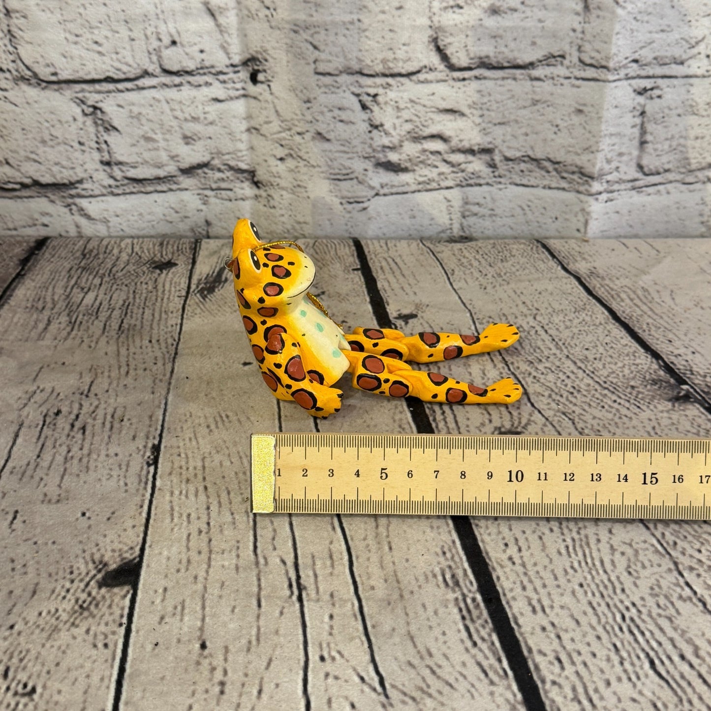 10cm Yellow Frog Sitting Animal, Wooden Shelf Ornament Handmade Fairtrade7