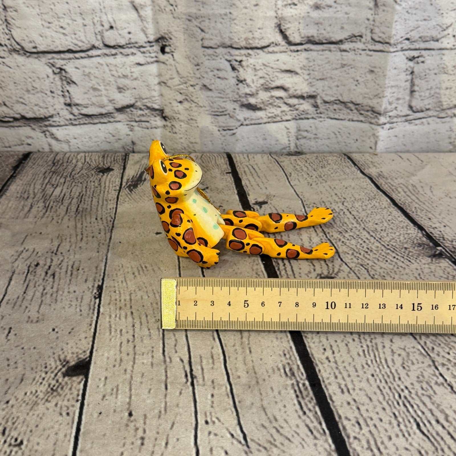 10cm Yellow Frog Sitting Animal, Wooden Shelf Ornament Handmade Fairtrade7