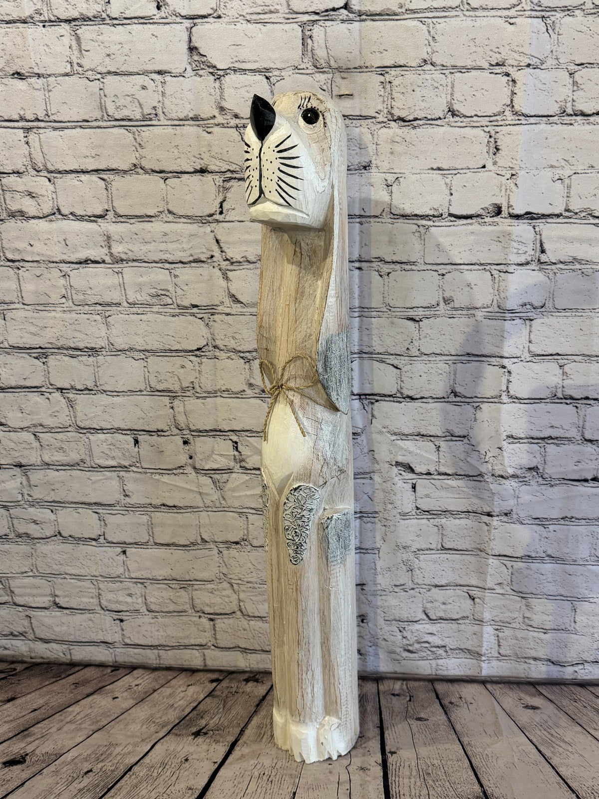 80cm White Wooden Shabby Dog Statue Ornament Fair Trade Handcarved0