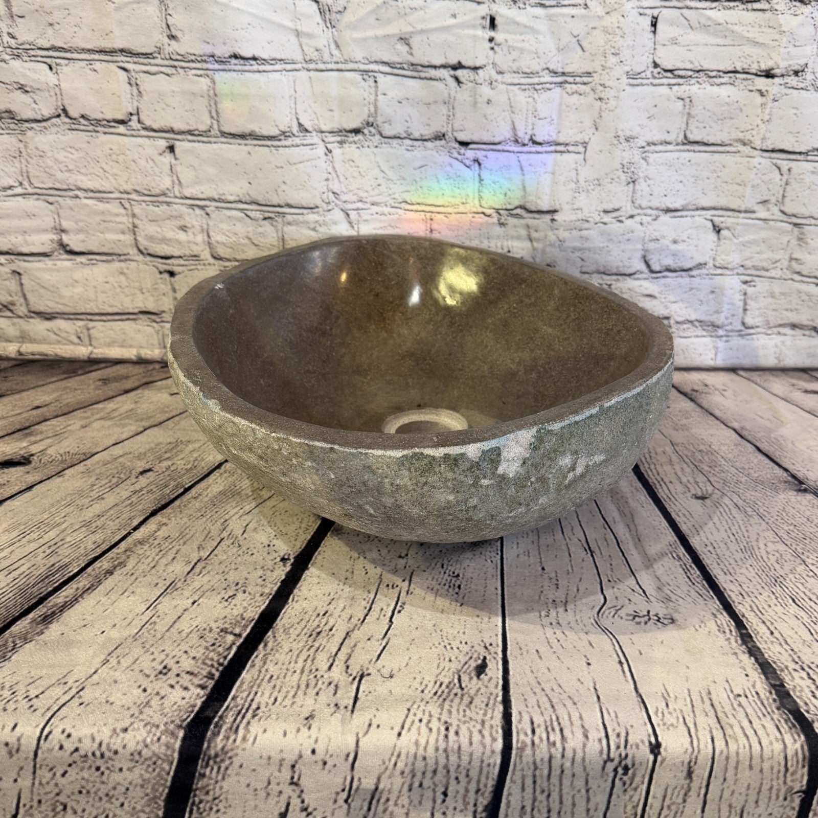 41cm x 34cm Wash Basin Bathroom Counter Top Washing River Stone Bowl Sink No 241