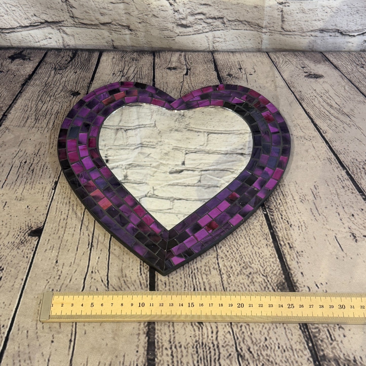 Purple Heart Shape Mosaic Tile Wall Mirror 28cm x 25cm 10 Inches Handmade New4