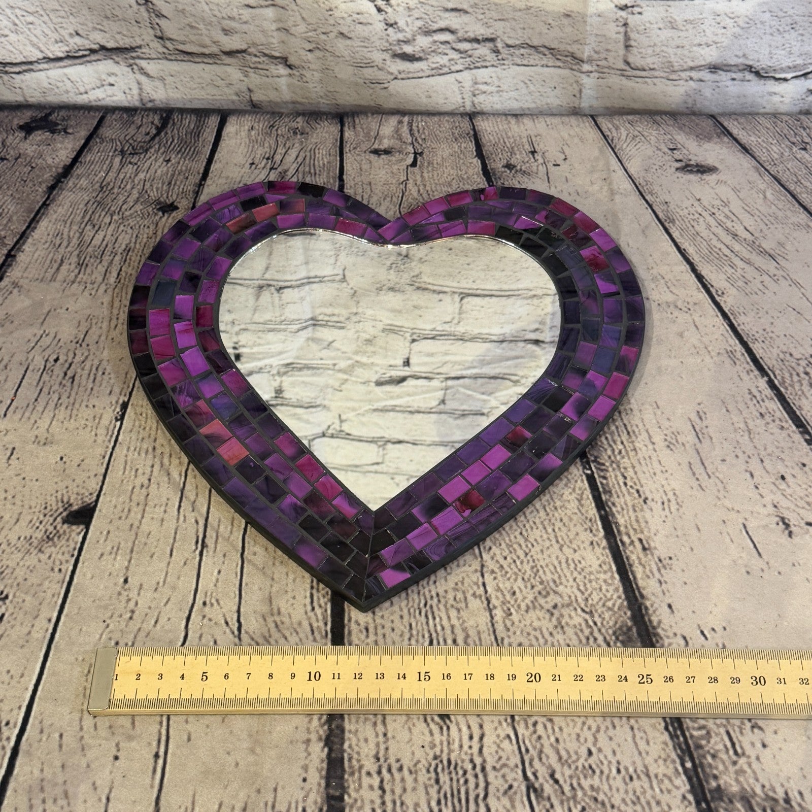 Purple Heart Shape Mosaic Tile Wall Mirror 28cm x 25cm 10 Inches Handmade New4