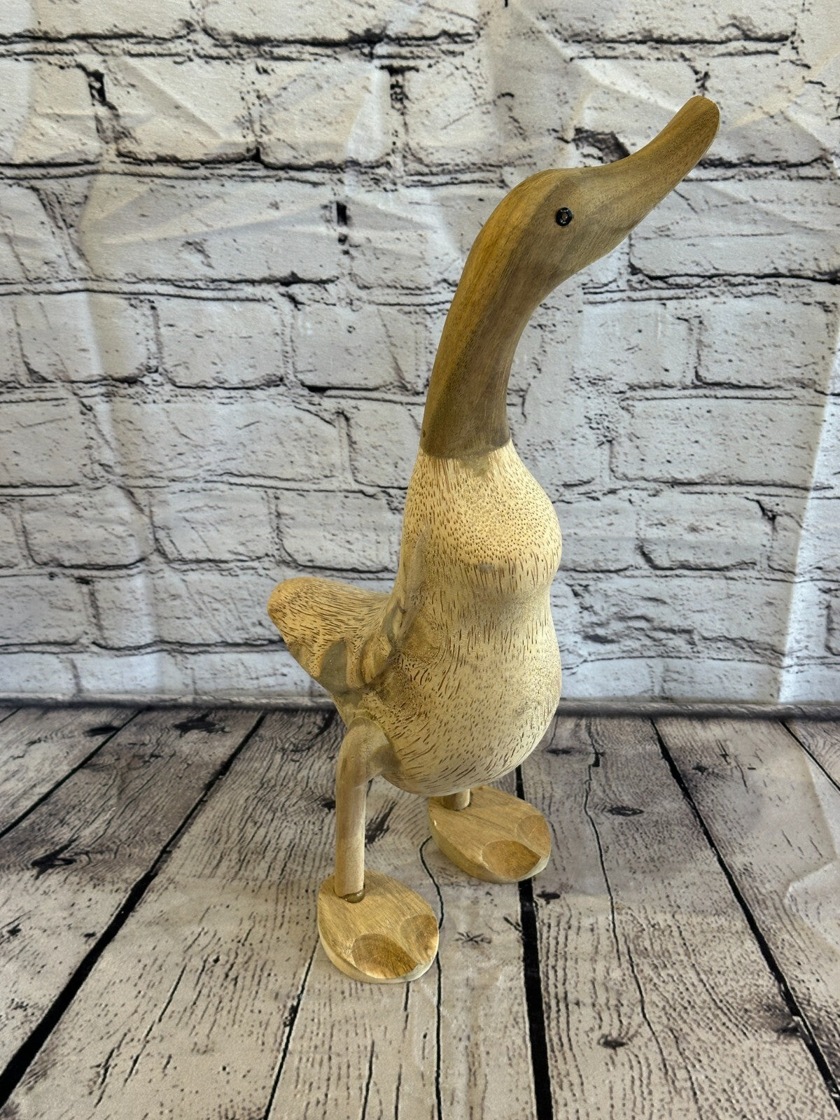 Looking Left 40cm Tall Wooden Hairy Duckling Baby Duck Bamboo Root Fairtrade1