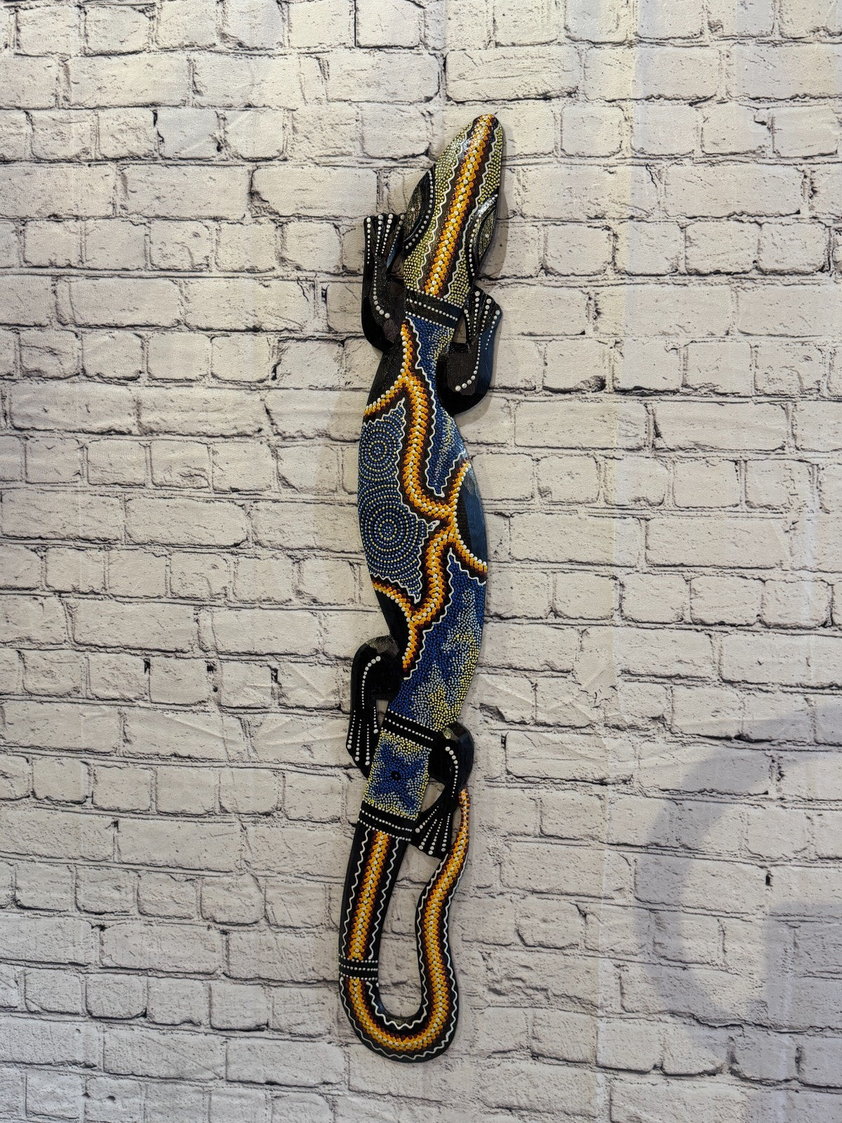 100cm Gecko Carved Wooden Dot Painted Ethnic Tribal Tiki Wall Art No 5 New2