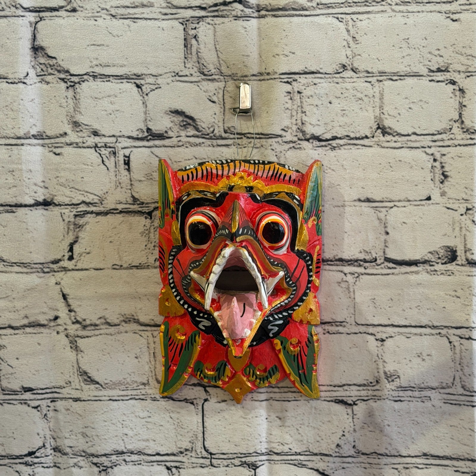 20cm Garuda Red Demon Dragon Hindu Deity Wooden Hand Carved Mask Painted3