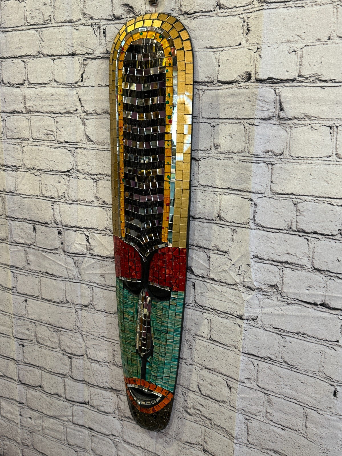 80cm Mosaic Mirror Mask Carved Painted Ethnic Tribal Wall Art Handmade Design 101