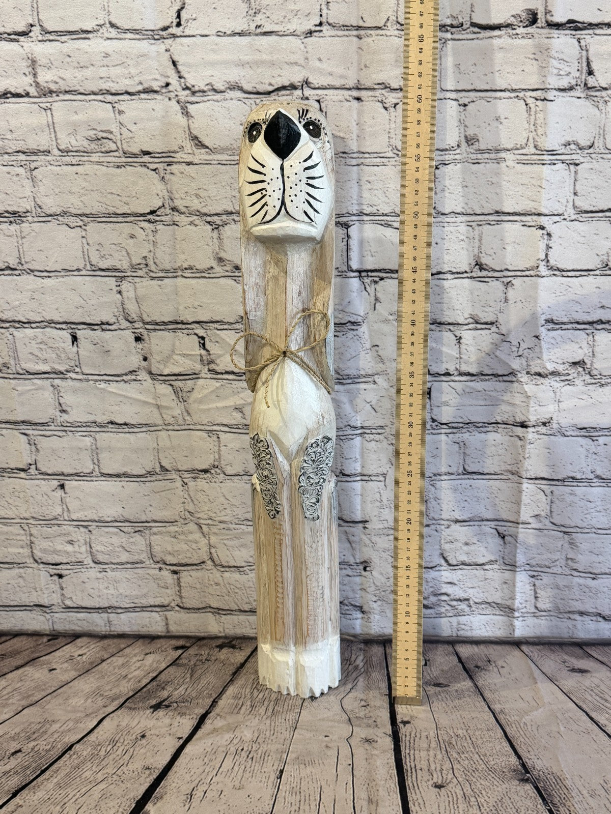 60cm White Wooden Shabby Dog Statue Ornament Fair Trade Handcarved5