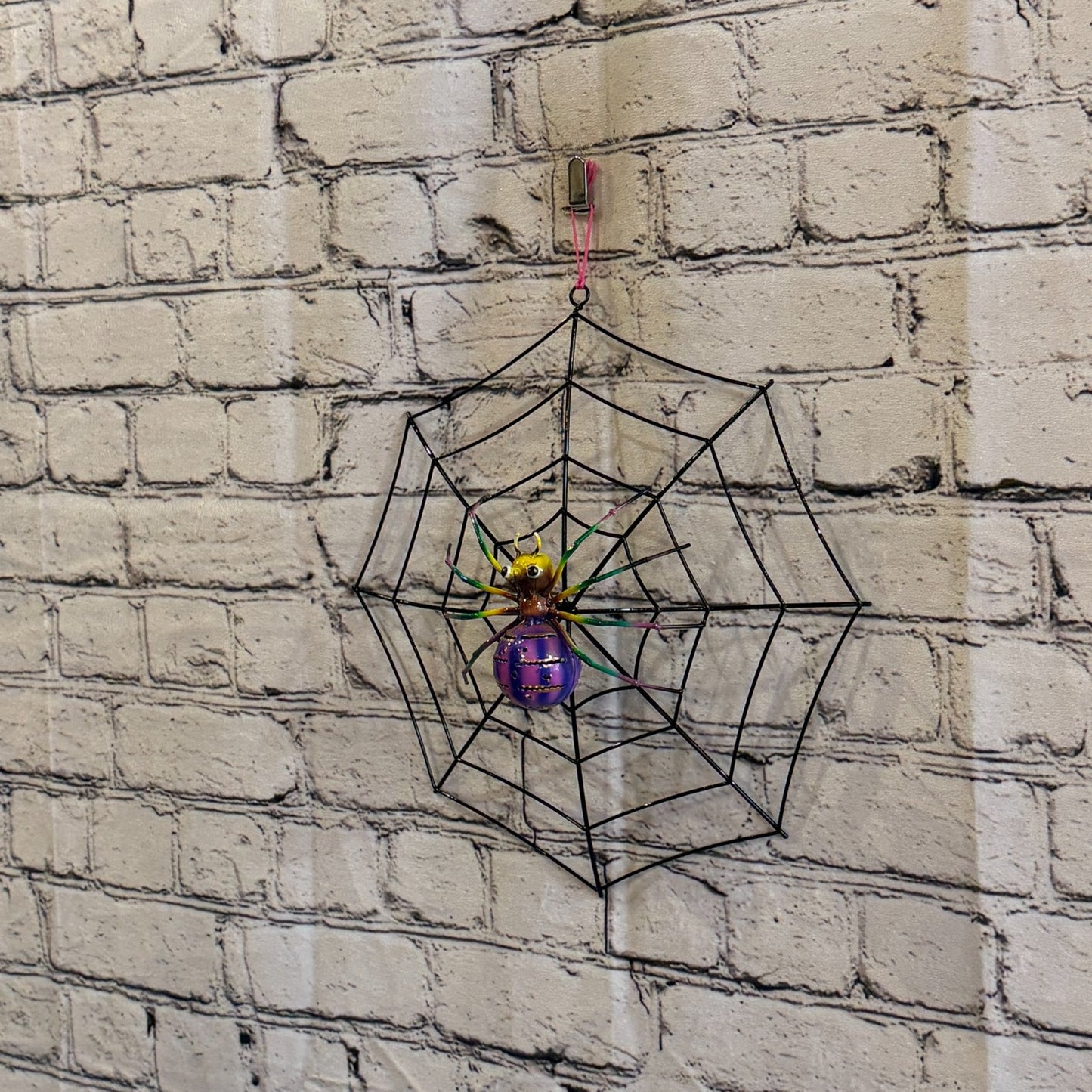 30cm x 30cm Purple Spider On Web Bug Metal Tin Wall Hanging Ornament Statue1