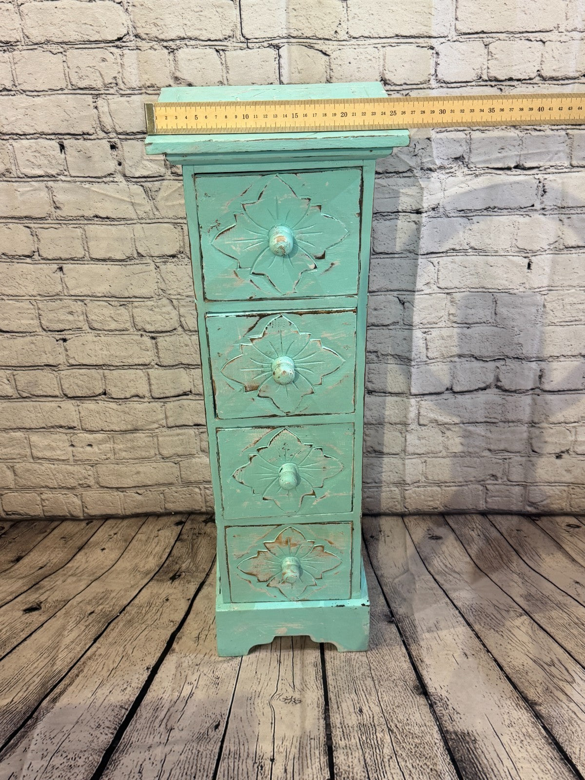 80cm x 25cm Blue 4 Draw Pillar Wooden Side Cabinet Living Storage Furniture7
