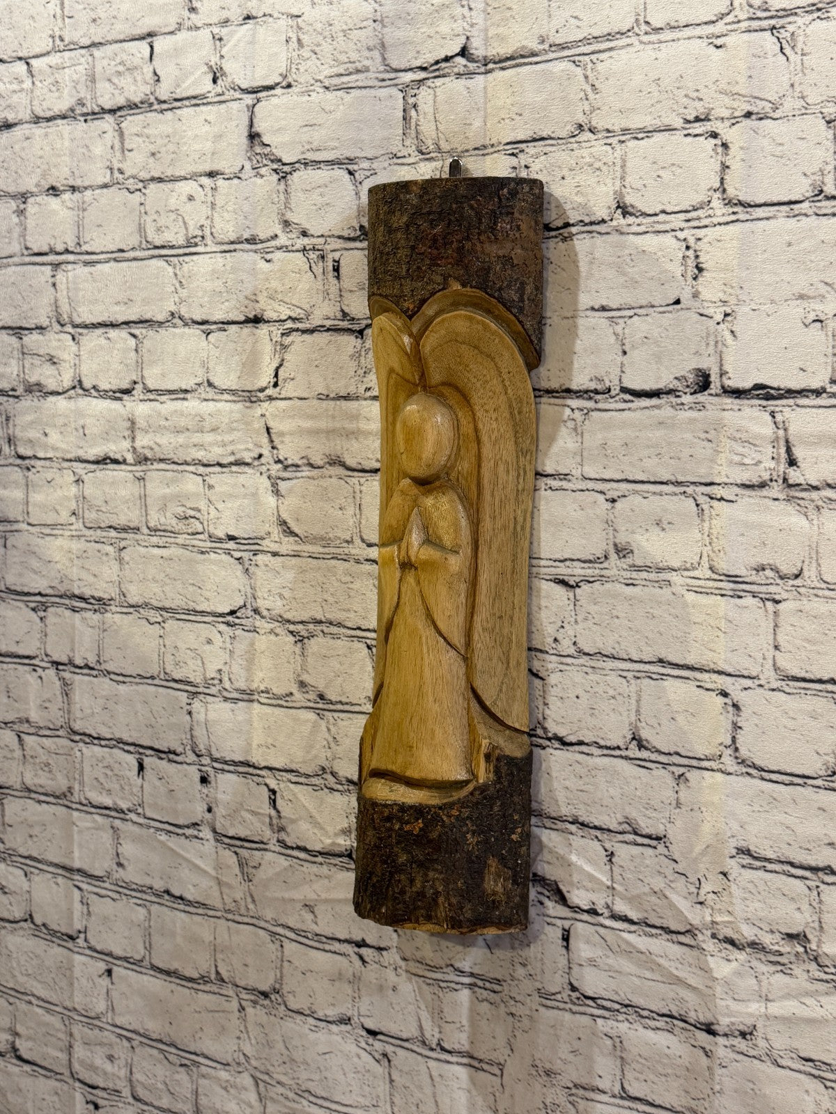 Praying Angel Design 50cm Hand Carved Wizard Tree Trunk Wood Fairtrade2
