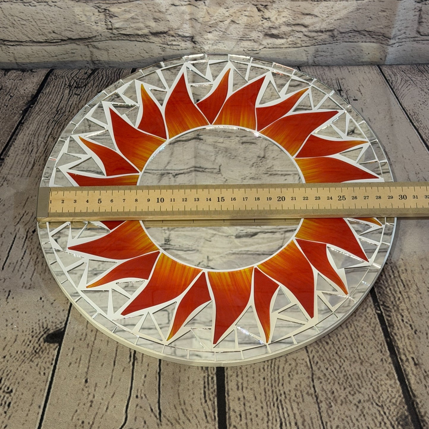 Red Sun Flame Mosaic Tile Wall Mirror 30cm x 30cm 12 Inches Handmade3