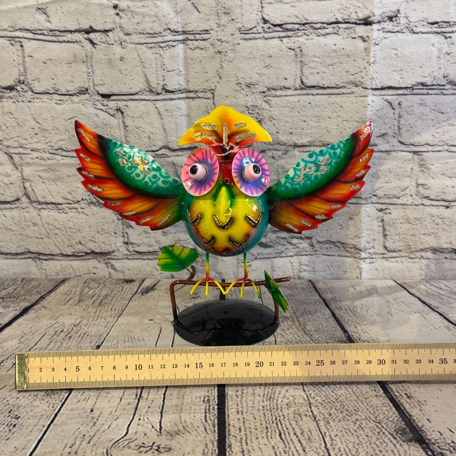 20cm x 30cm Owl Bird Green Metal Tin Standing Ornament Statue6