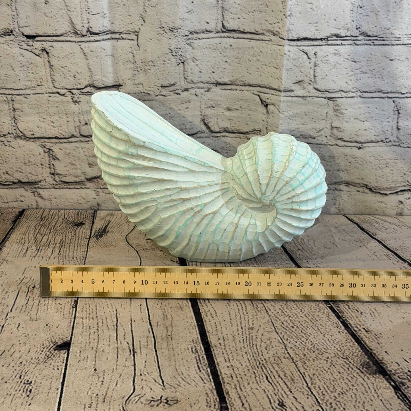 25cm Green Shabby Pastel Nautilus Shell Ornament Decor Carved Light Wood Figure6