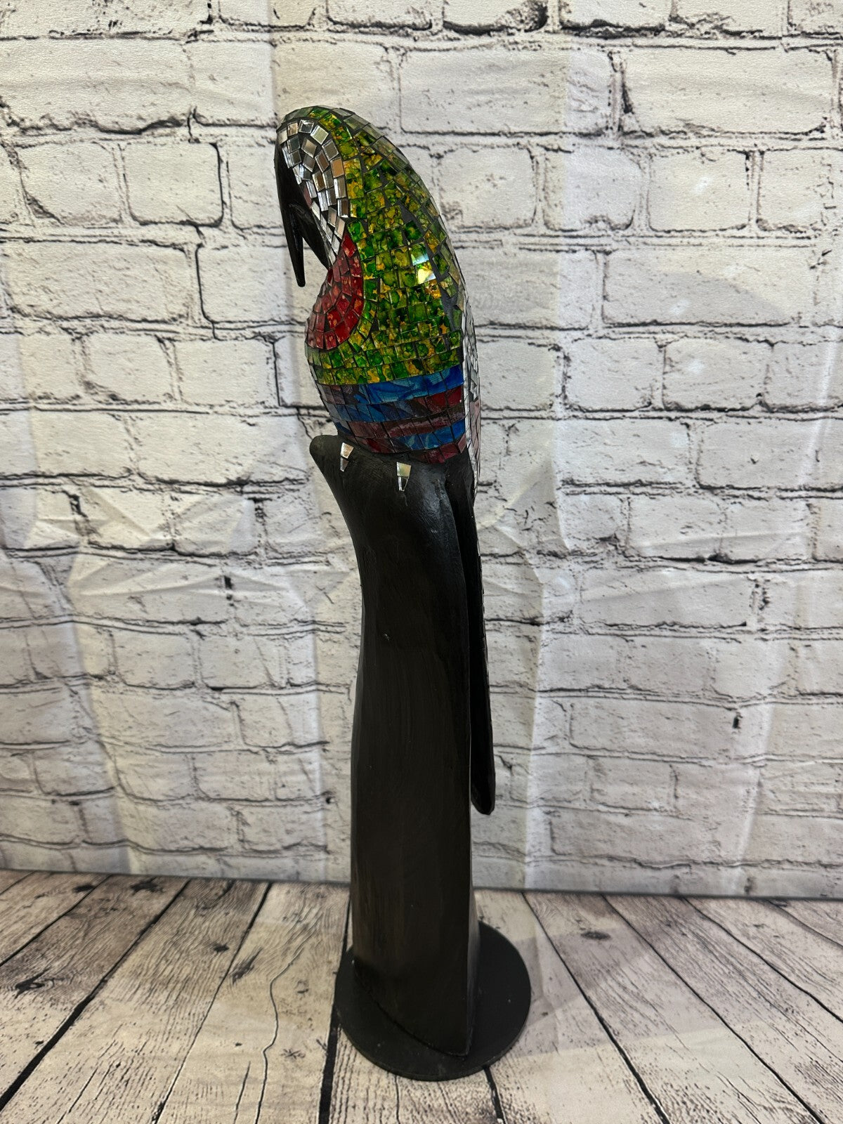 60cm Mosaic Parrot Bird Ornament Statue Fair Trade Handmade Carved Wood Design 37