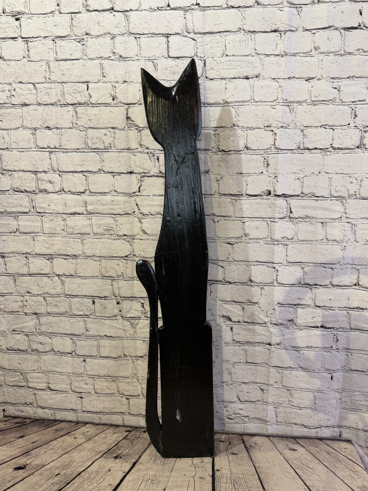 100cm Black Mix Flower Wooden Shabby Cat Statue Ornament Fair Trade Handcarved4