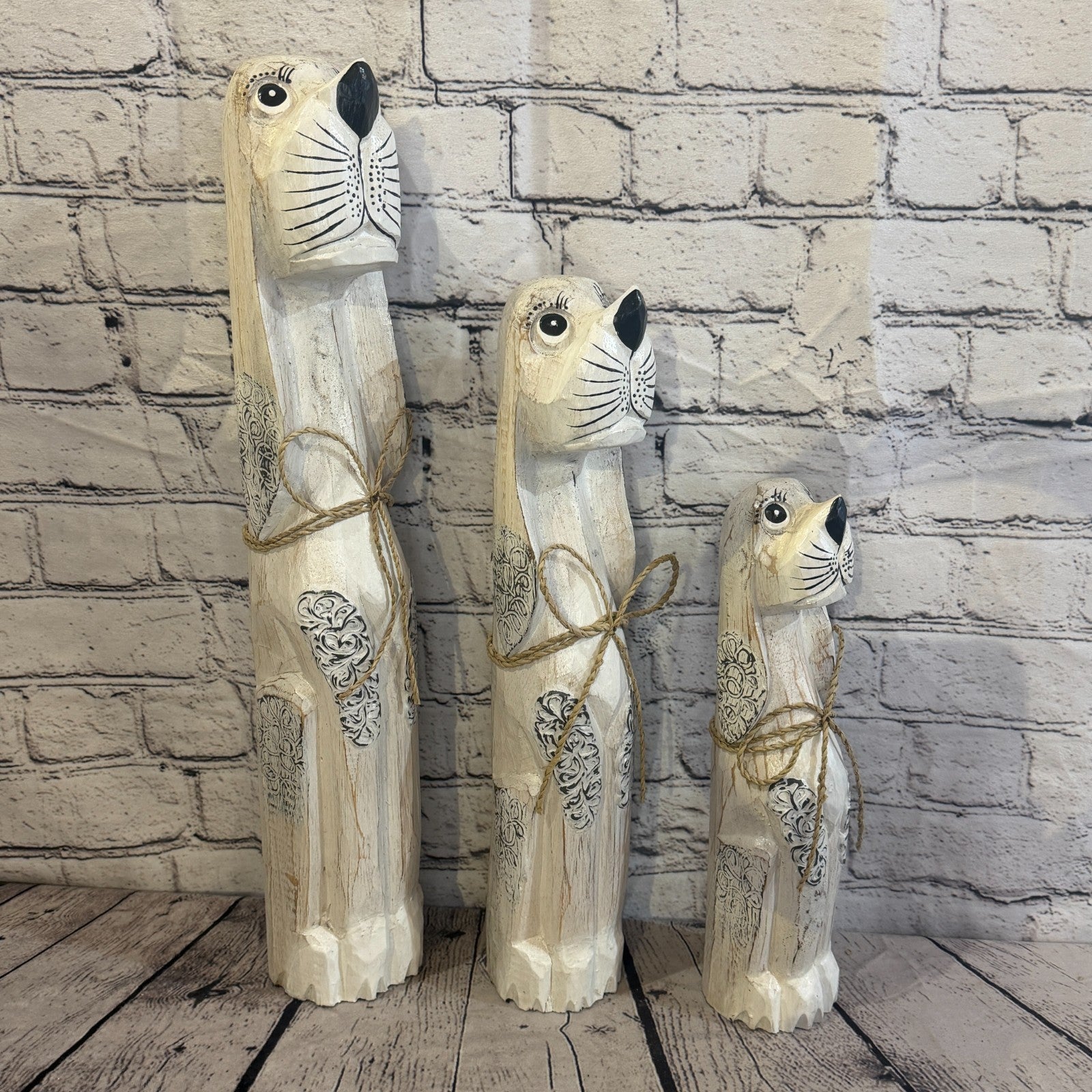 50cm White Wooden Shabby Dog Statue Ornament Fair Trade Handcarved8