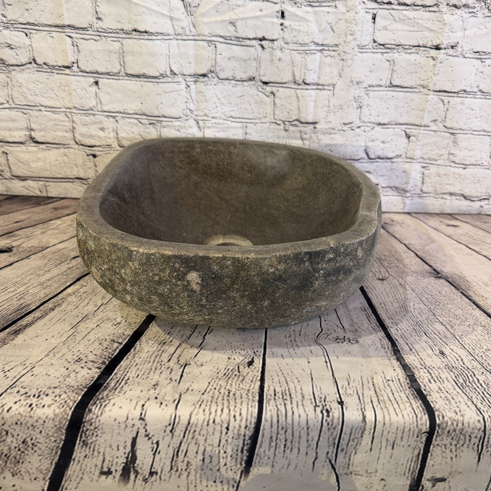 40cm x 34cm Wash Basin Bathroom Counter Top Washing River Stone Bowl Sink No 321
