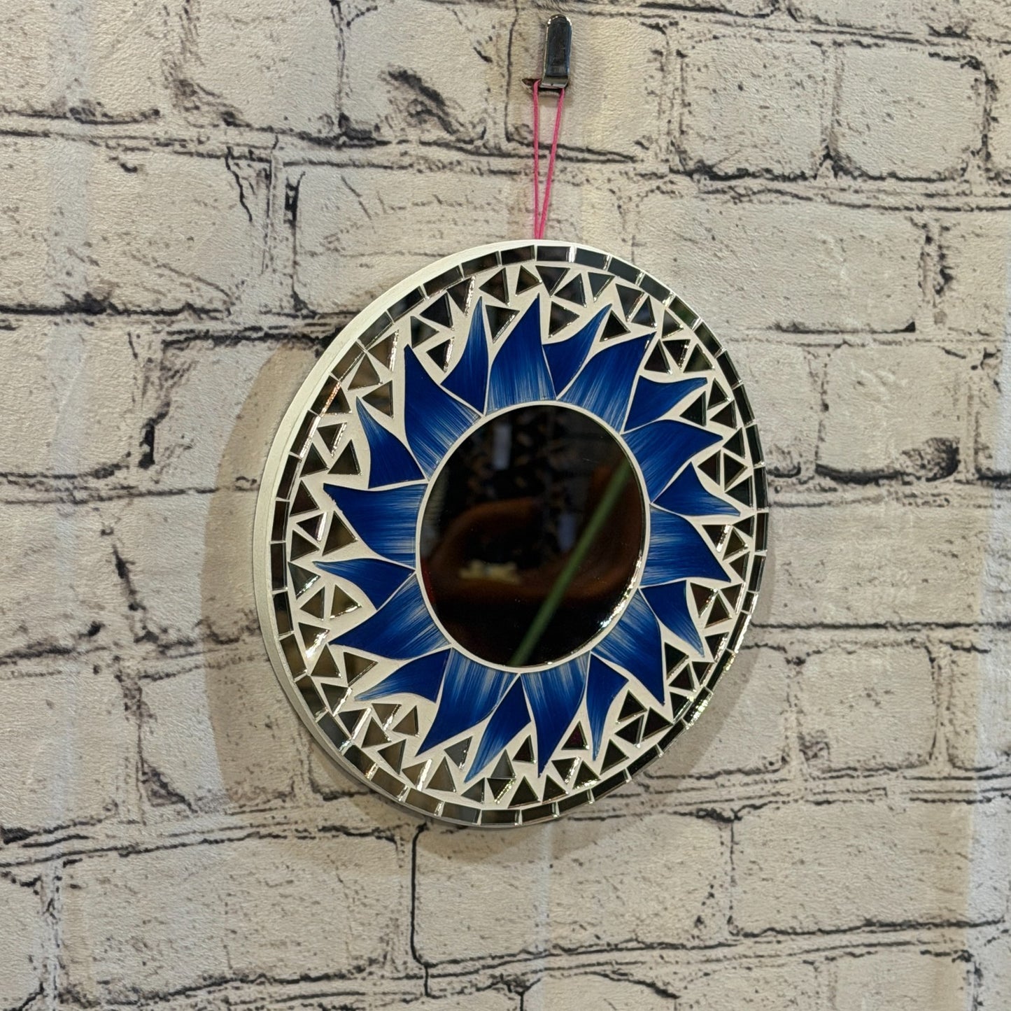 Dark Blue Sun Flame Mosaic Tile Wall Mirror 20cm x 20cm 8 Inches Handmade0