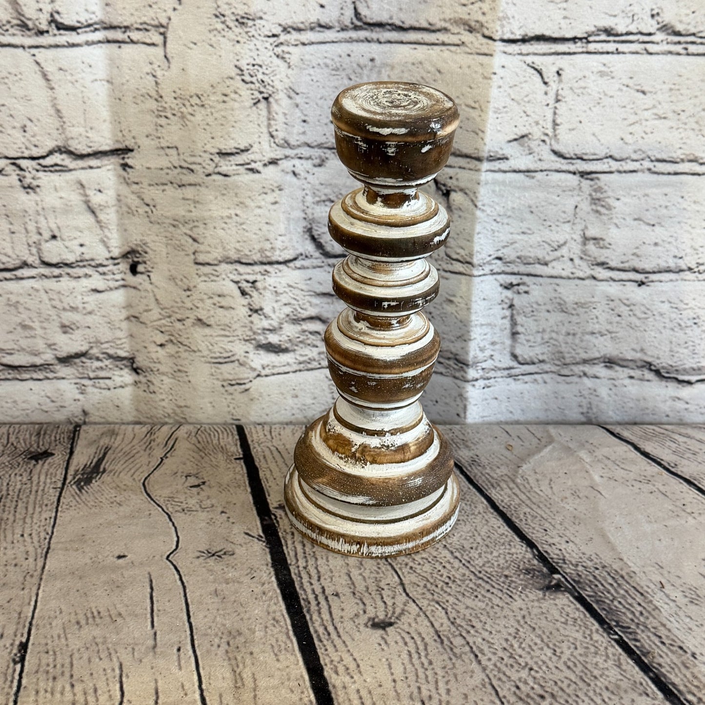 20cm x 10cm Brown Regal Wooden Vintage Style Candle Stand Shabby Pillar Holders2