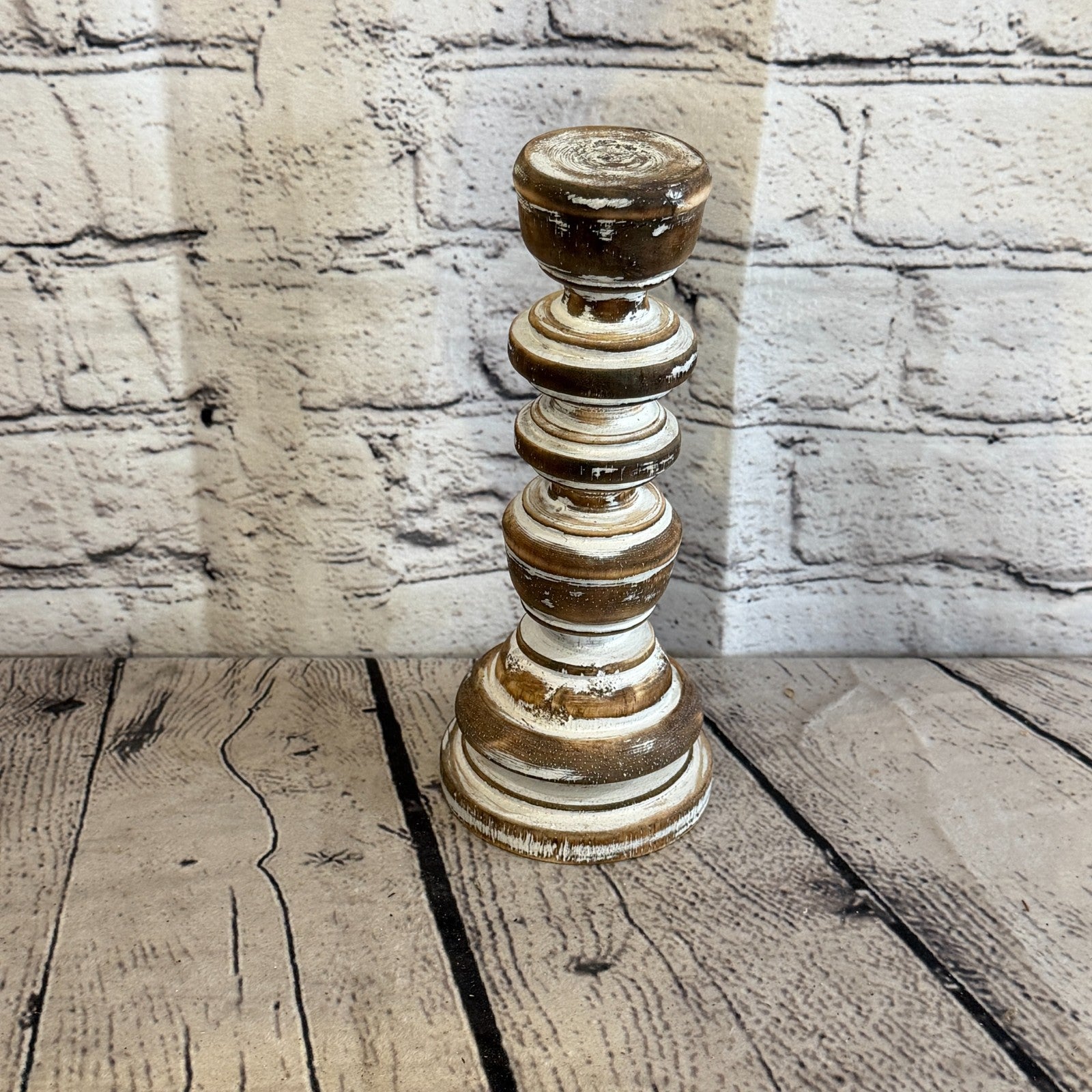 20cm x 10cm Brown Regal Wooden Vintage Style Candle Stand Shabby Pillar Holders2
