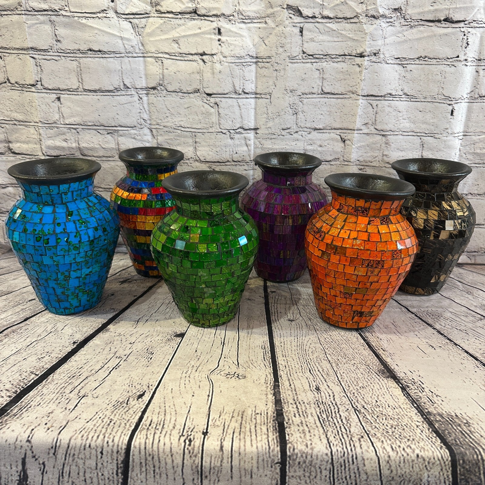 20cm Brown Gold Hand Painted Glass Mosaic Terracotta Vase Vessel Ceramic Pottery6