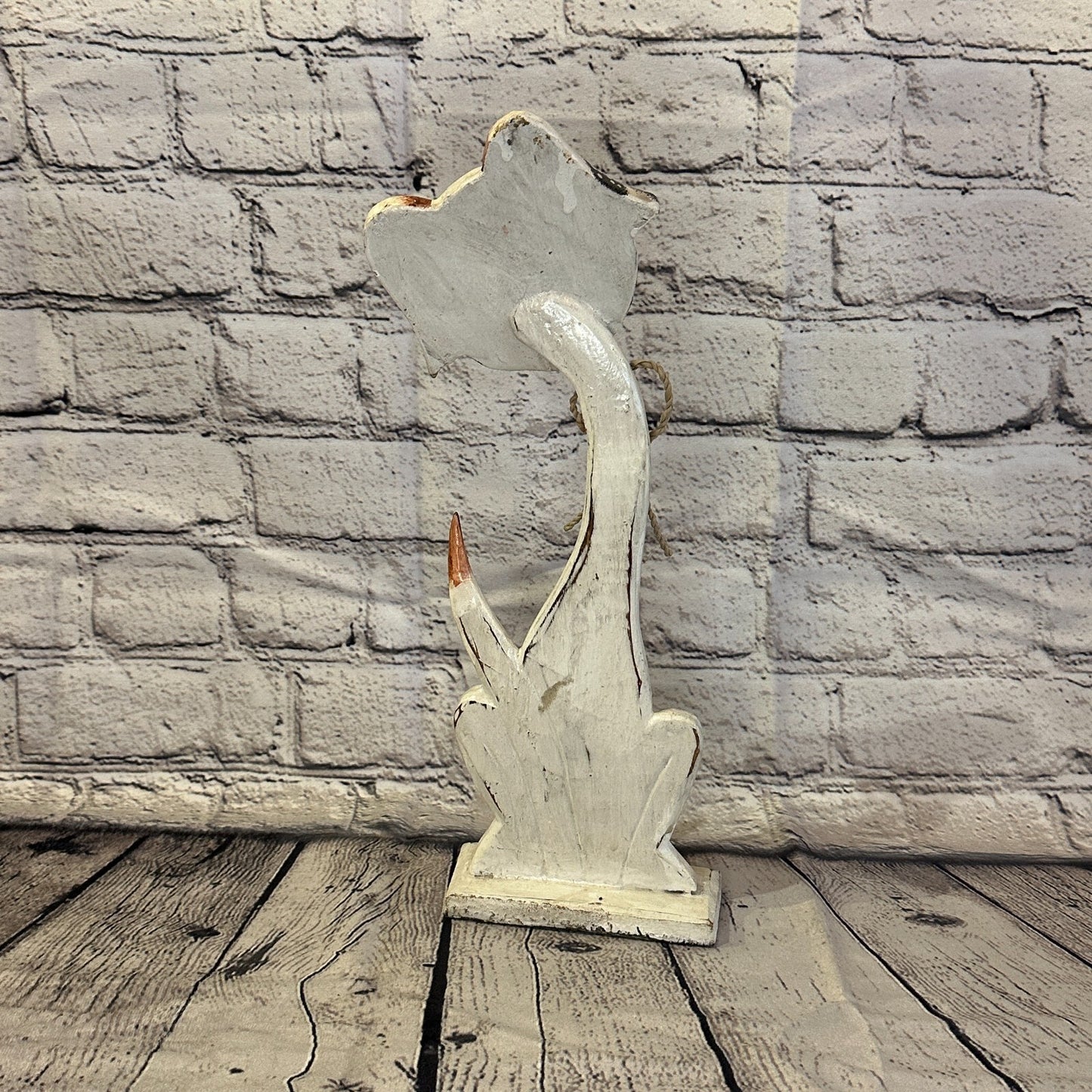 White Wooden Dog Shabby Pattern 35cm x 10cm Handmade and Fairtrade4