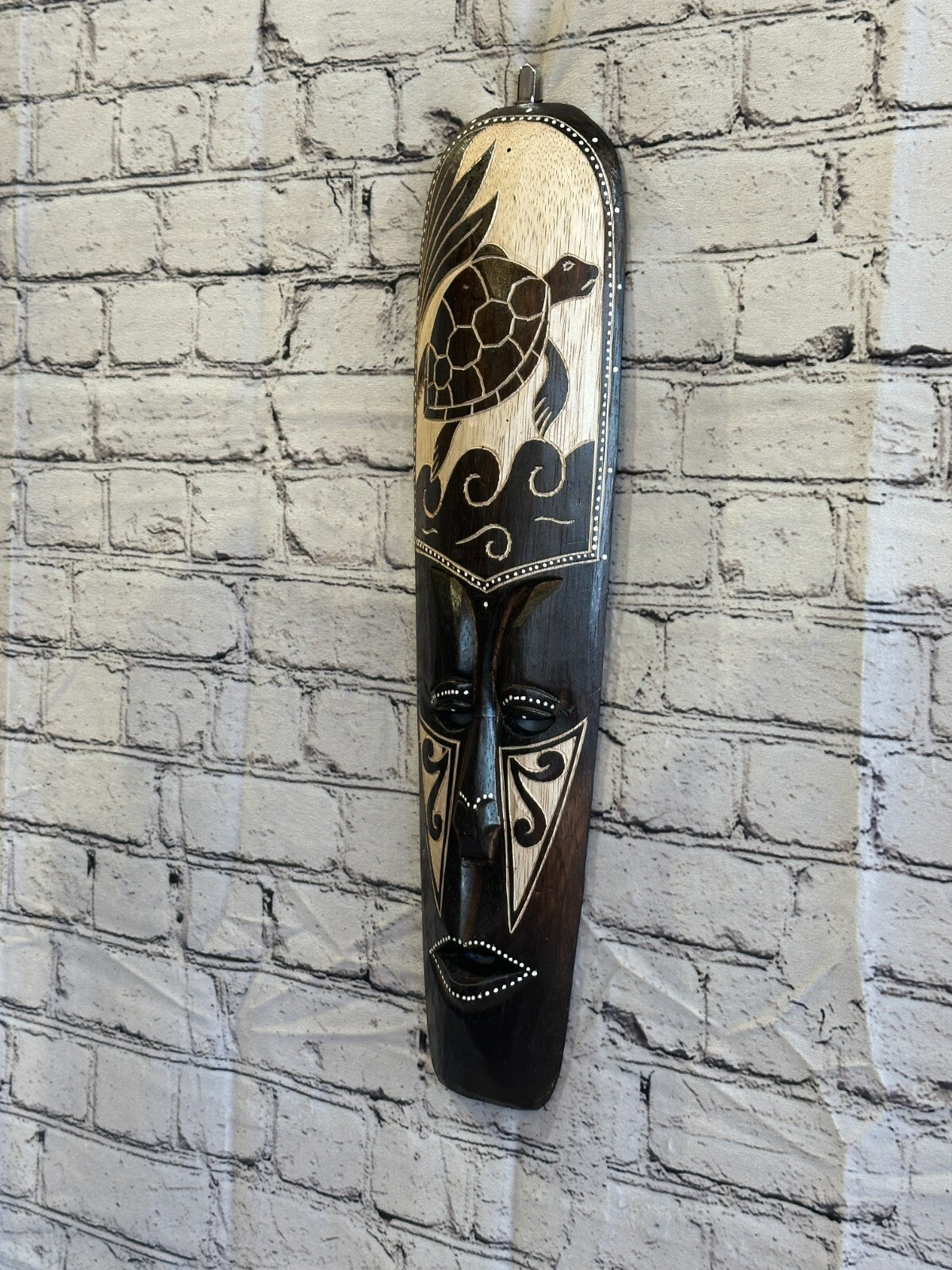 50cm Turtle Mask Carved Wooden Brown Work Painted Ethnic Tribal Tiki Wall Art1